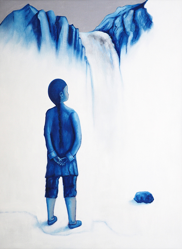 Journey 16 by John Domont, depicting a solitary figure in a white landscape
