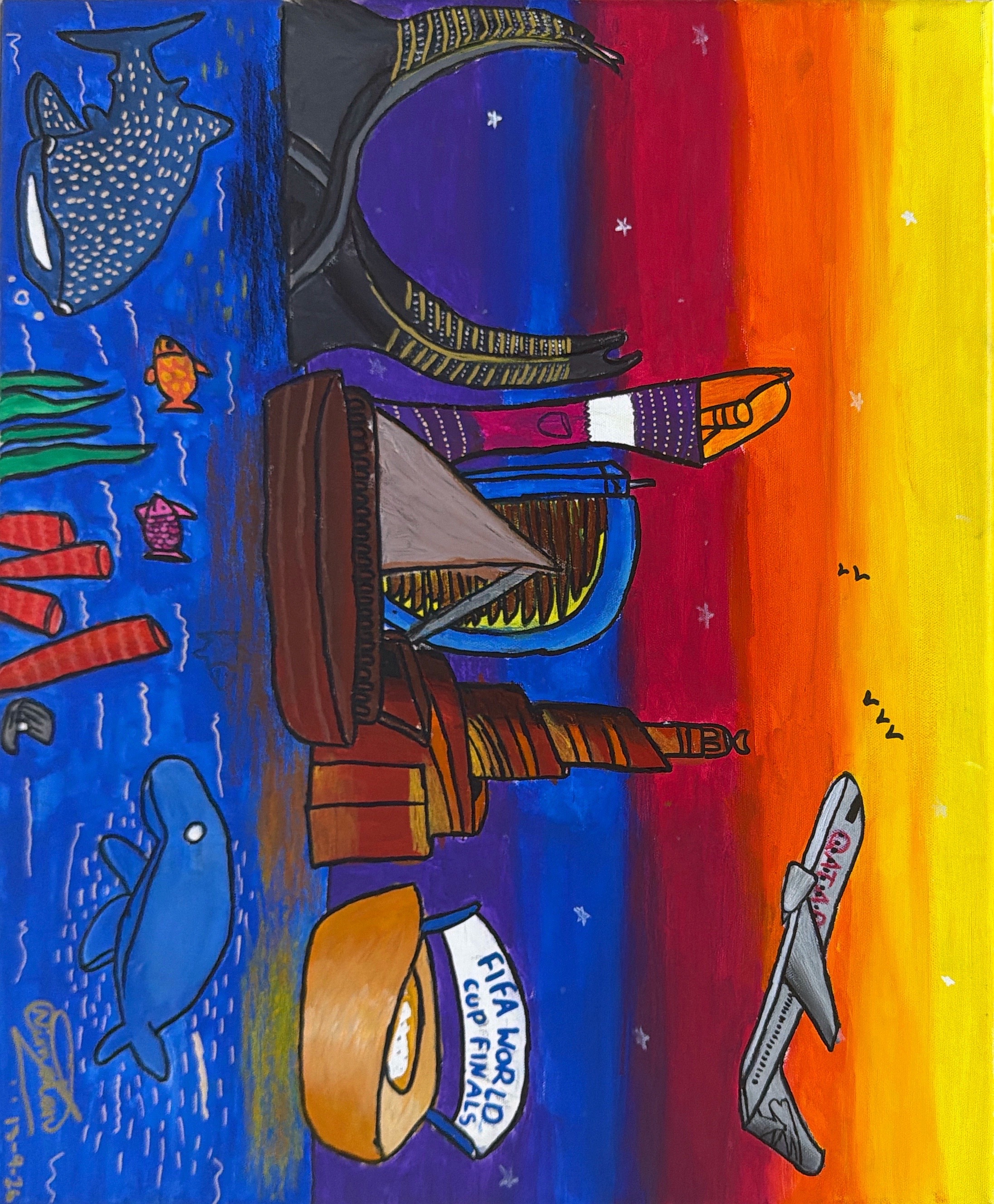 Skyline Of Qatar by Nimalan Rajbarath - vibrant depiction of Qatar’s skyline at sunset
