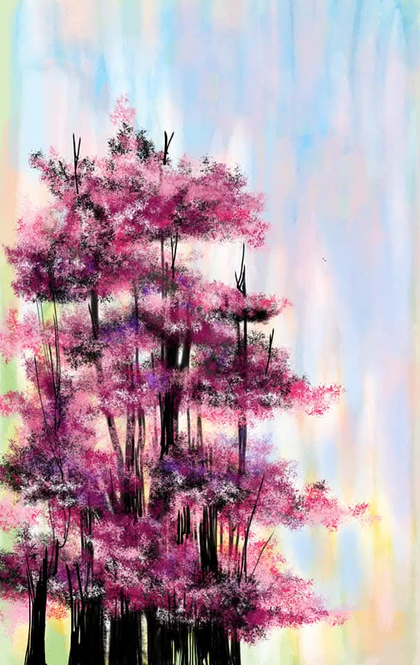 Pink forest dreams by Thilanka Senanayake, a cluster of trees with vibrant pink foliage