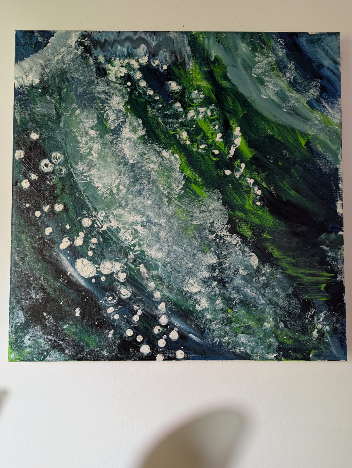 Cascading River by Wiswasuriya Maya Shenara Silva, abstract flowing water in greens and blues