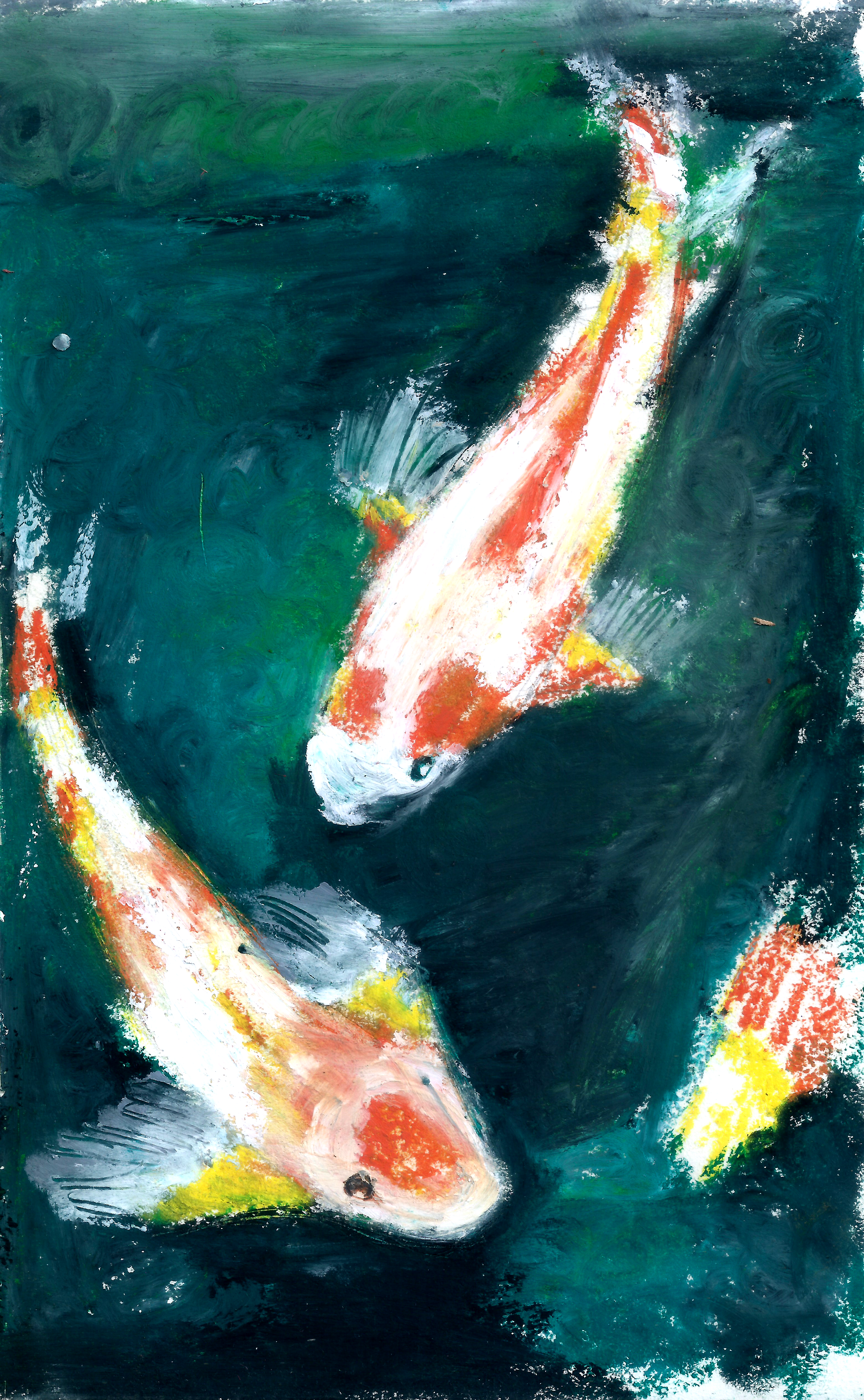 Koi by Oluwademilade Shasore-Asunramu, depicting vibrant koi fish swimming in a pond