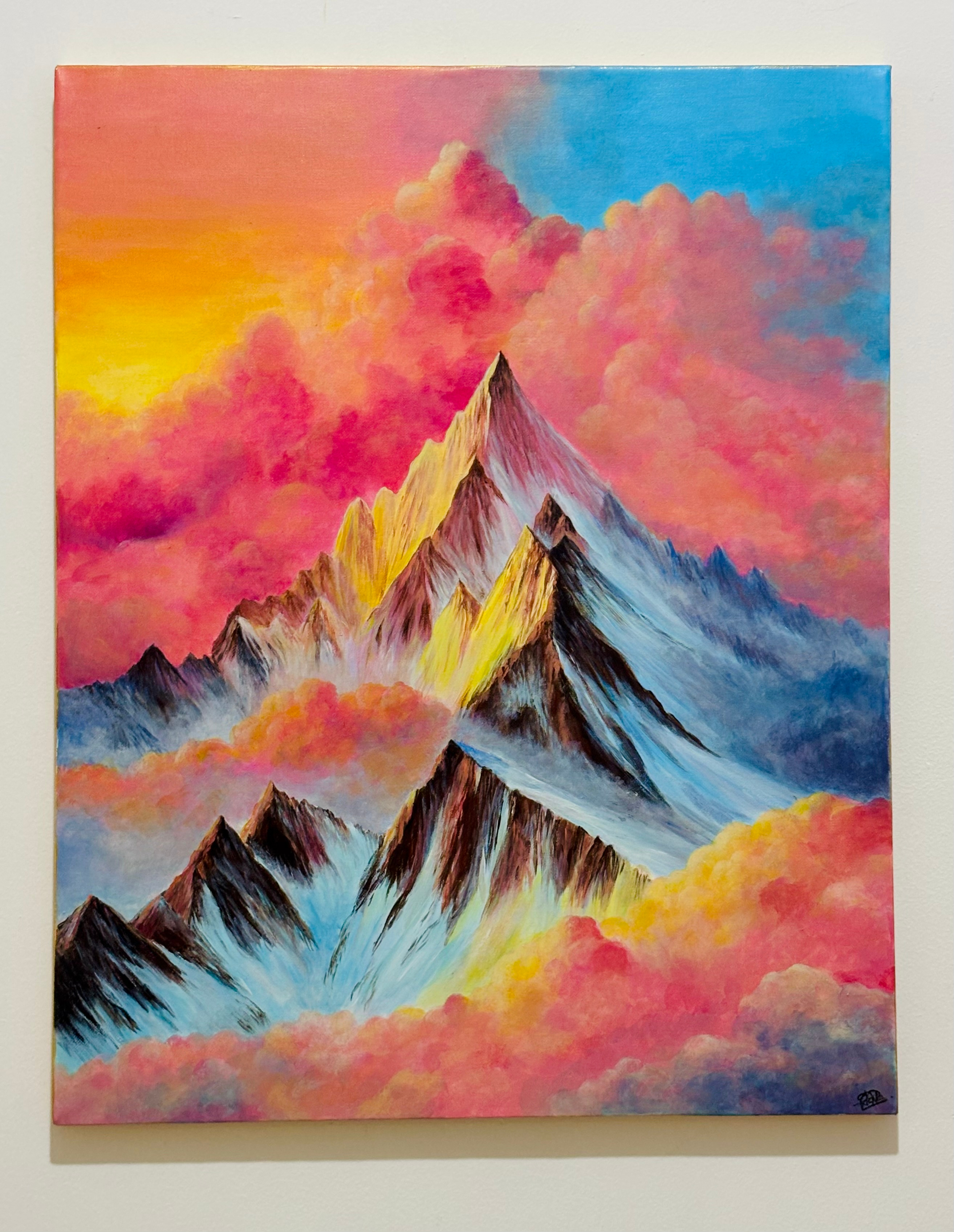 Above the Clouds by Achini Dakshila Abeysinghe - vibrant mountain range acrylic painting