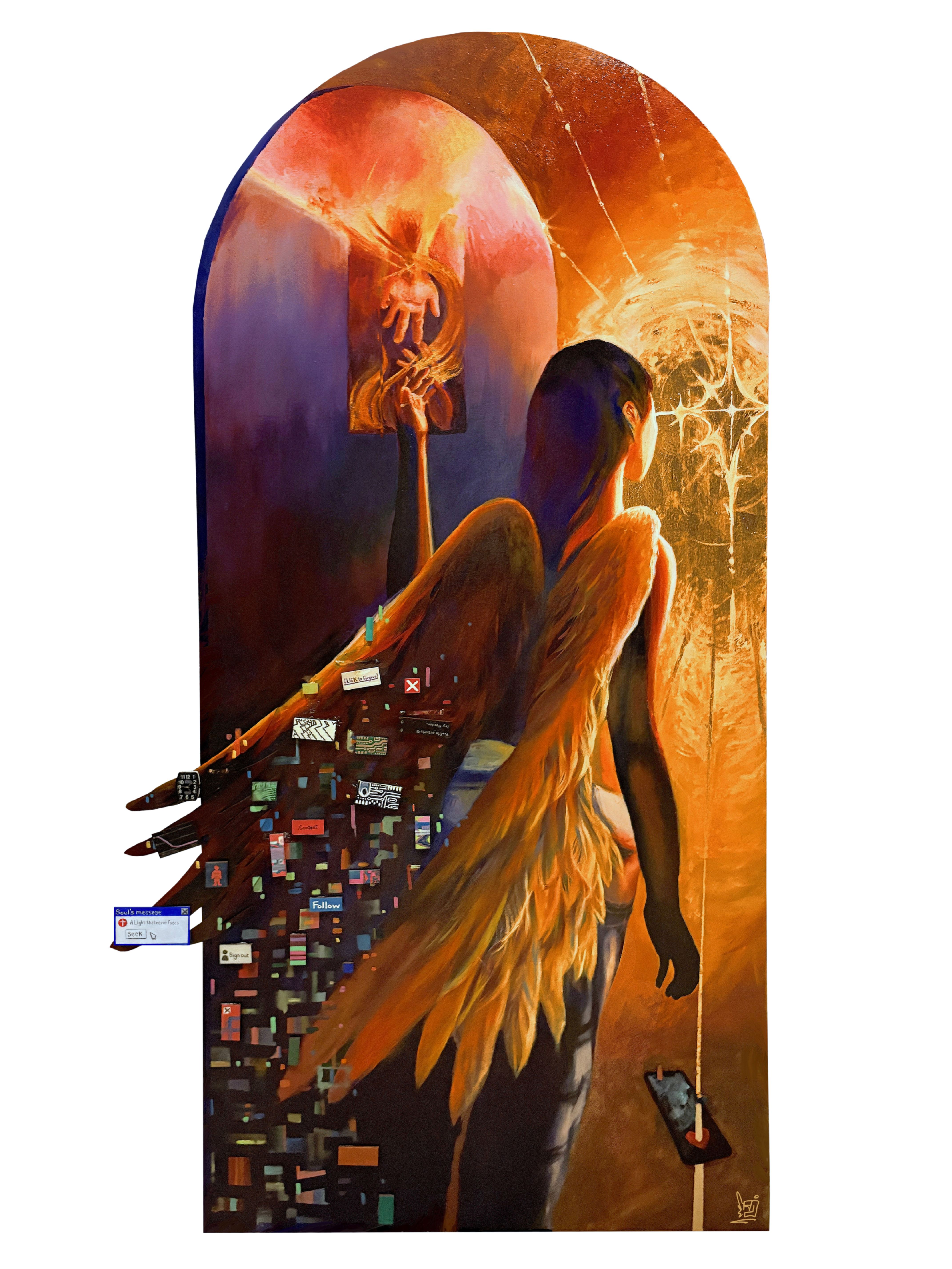 "Seek a Light that never fades" by Jemiarth, vibrant winged figure