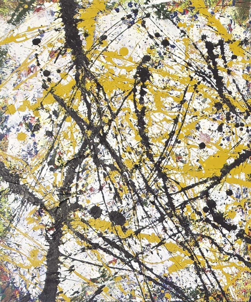 Noise Within by Durga Sutharsan, dynamic splatters and strokes on textured canvas