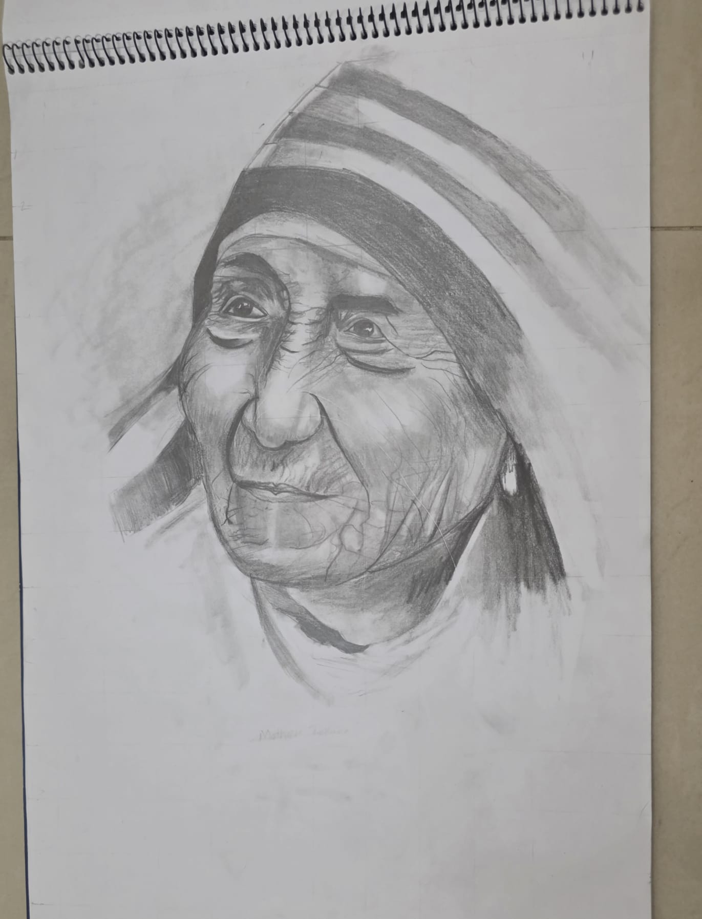 Pencil sketch of Mother Teresa by Mishri Maheshkumar Patel - detailed portrait