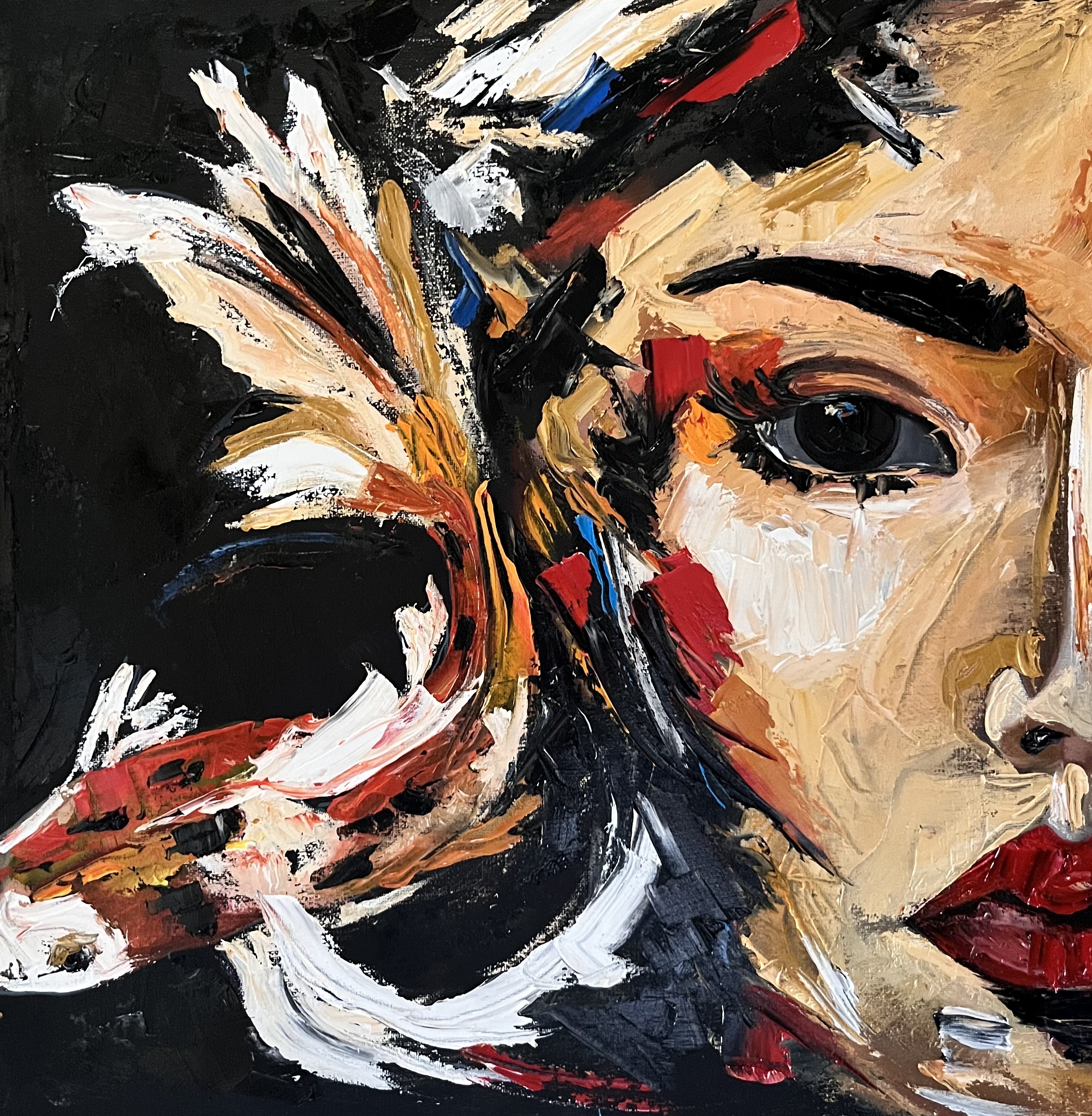 Fluidity of Soul by Tamara~Leigh Jacobs, dynamic human face with abstract forms