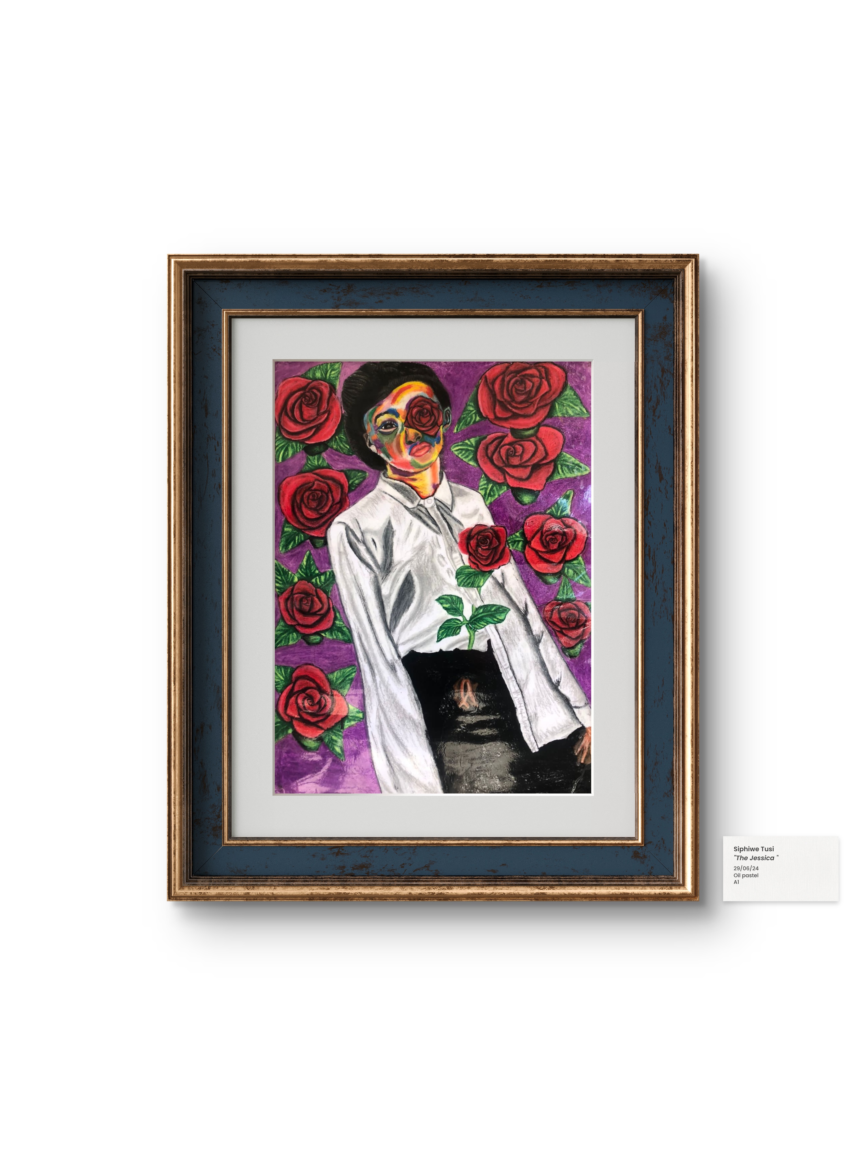 "The Jessica" by Siphiwe Tusi, featuring a female figure with red roses backdrop