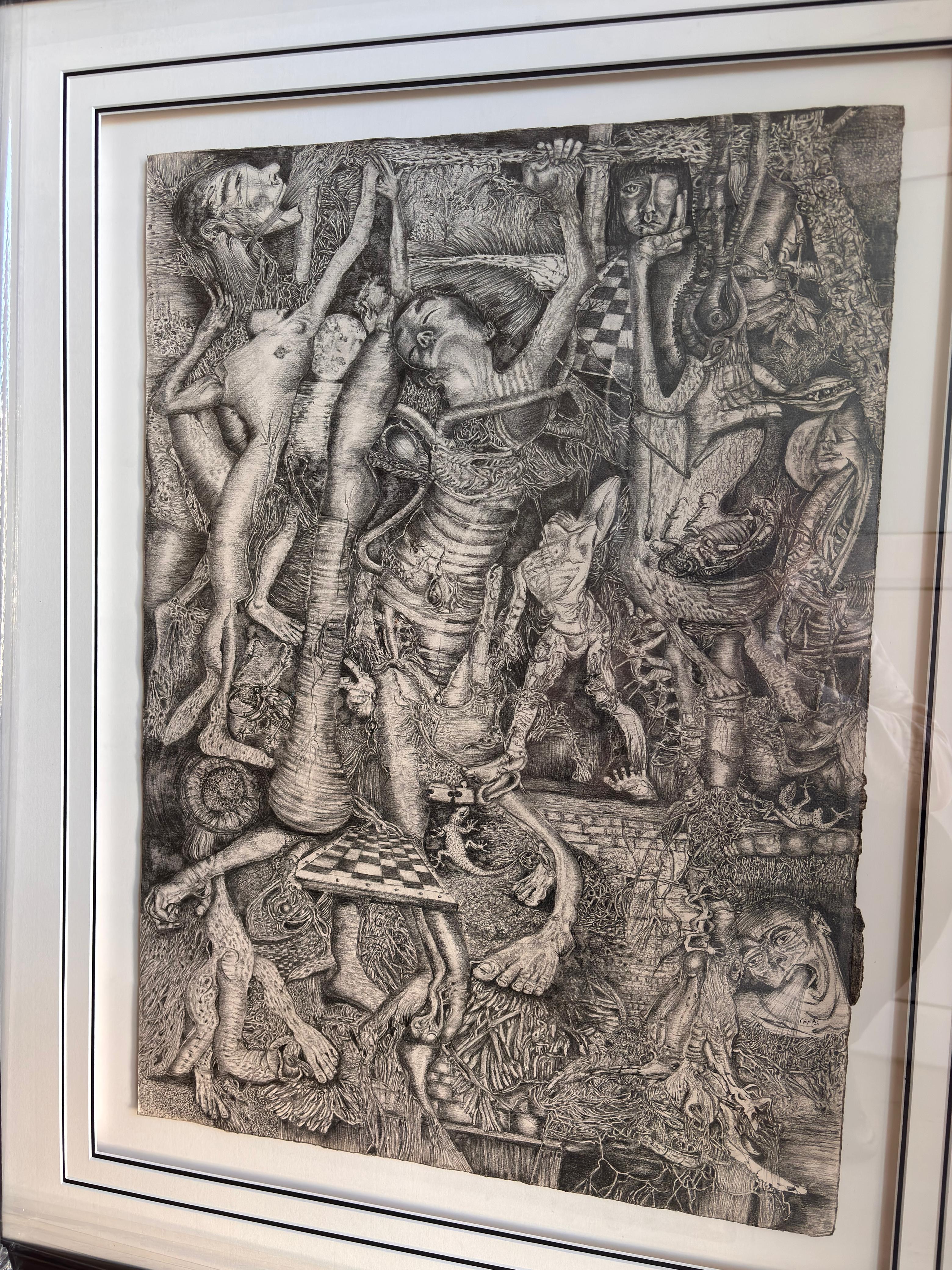 The weight of silence by Tryana Potgieter, complex sketch with interwoven figures