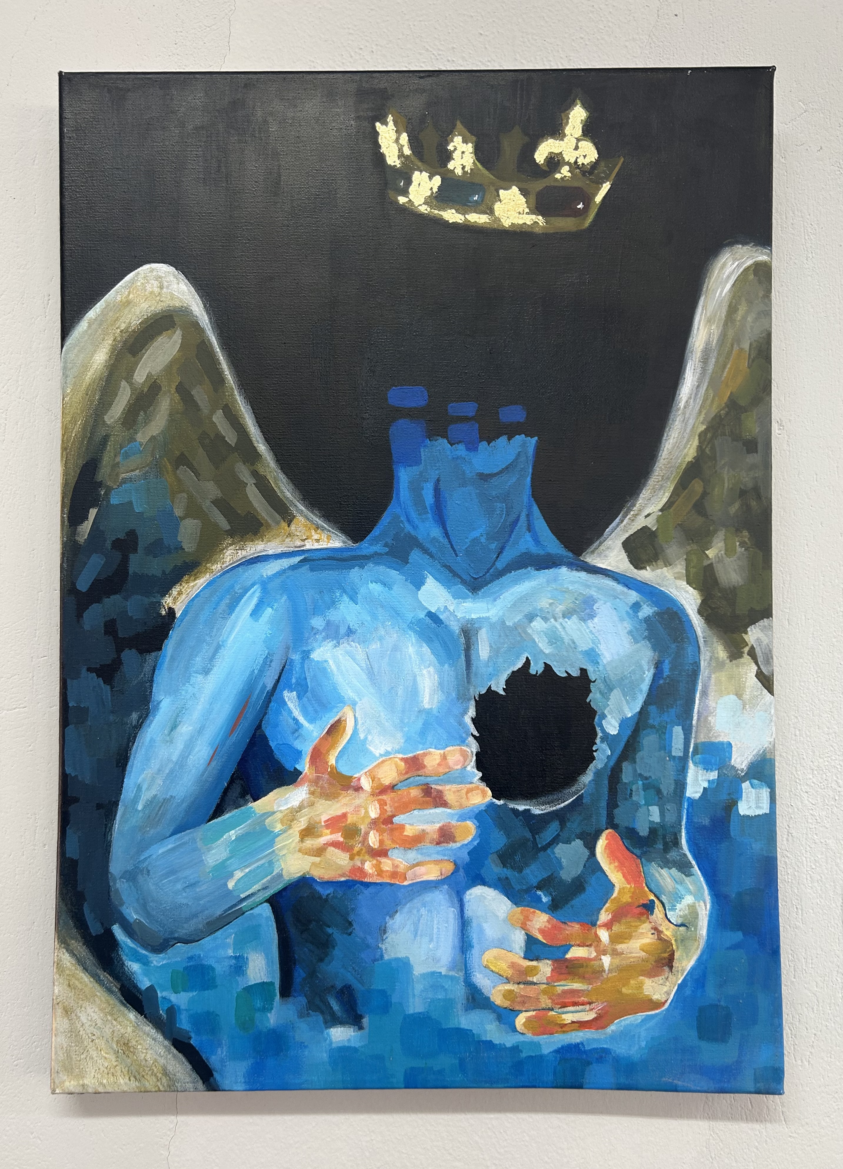 HEAVY IS THE HEAD by Victoria Maponga, faceless figure with wings