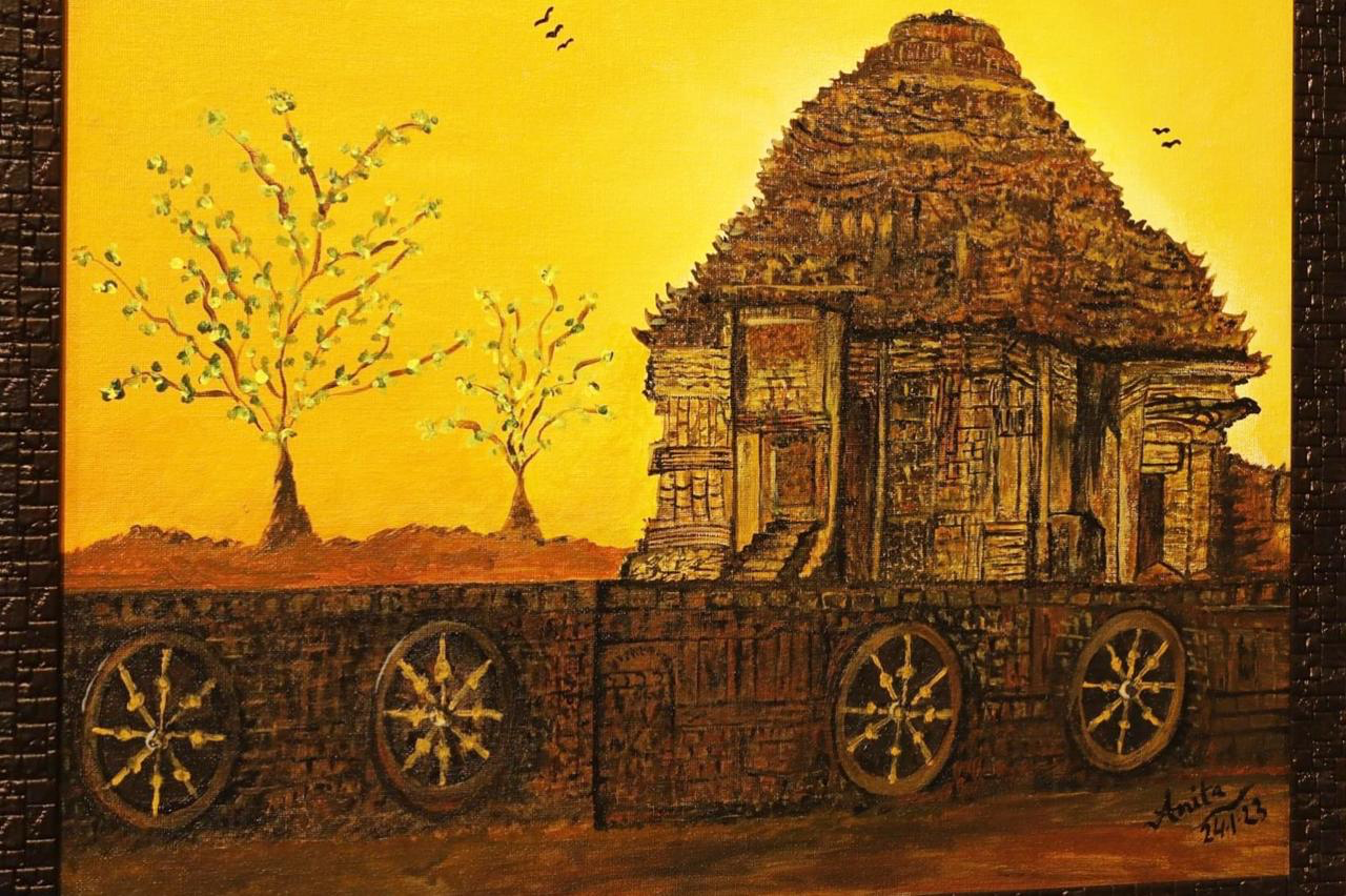 Konark Sun temple by Anita Chand, intricate architectural line work