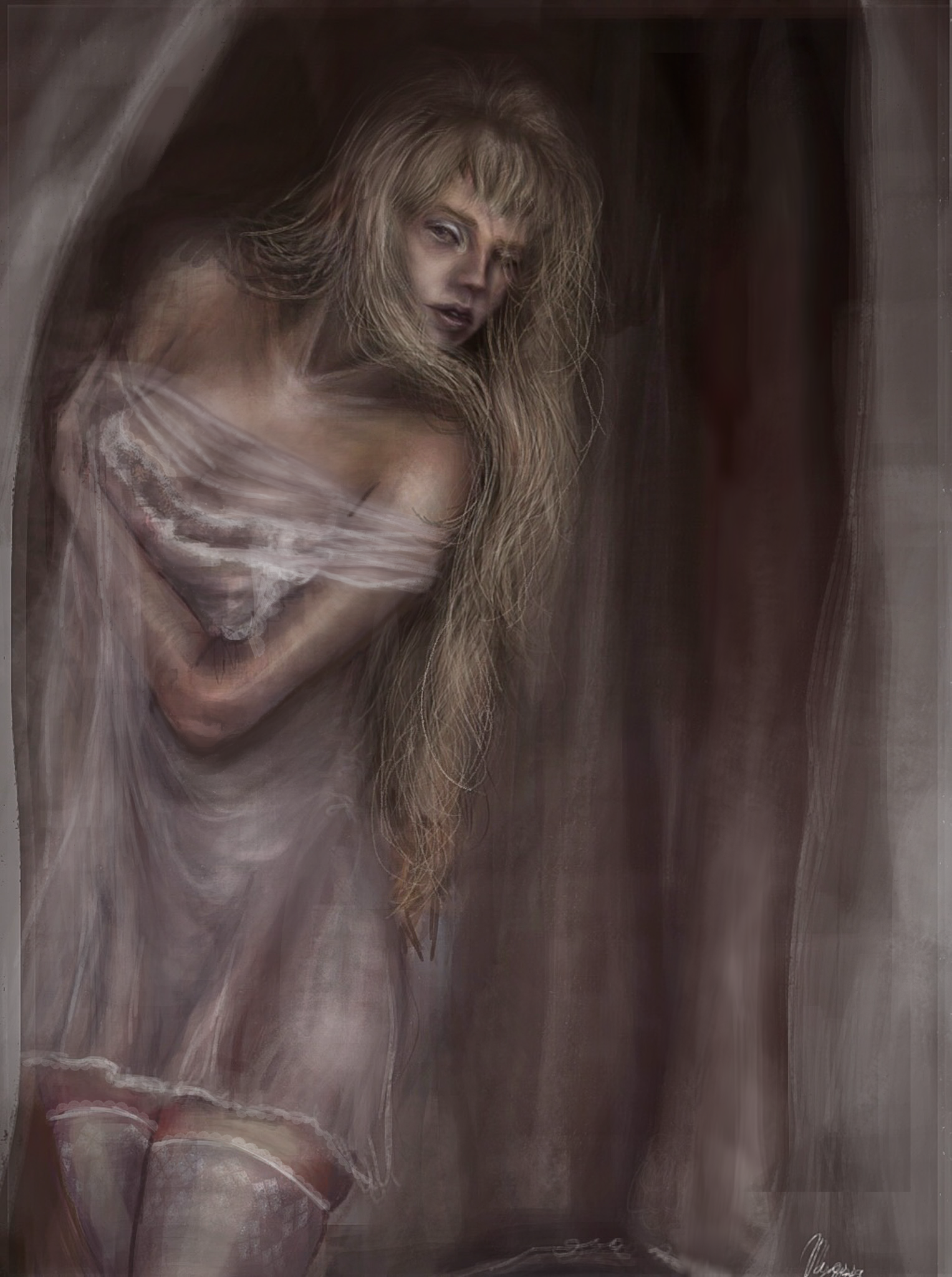 Chiffon Chase by Vanessa Wassmann depicting a female figure with flowing fabric