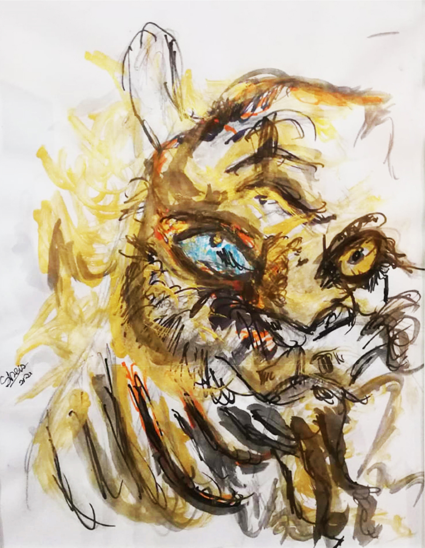 Small Tiger by Ng Yi Shen, abstract tiger head with vibrant colors