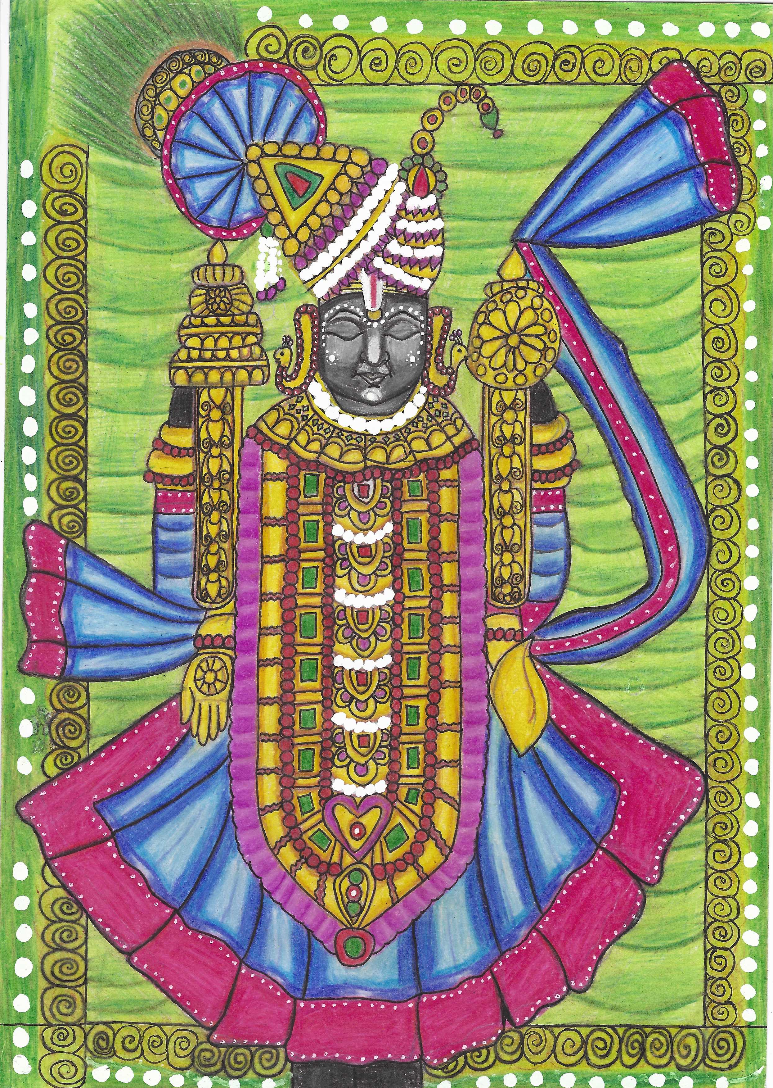 Dwarakadesh Shree Krishna by Lalithalakshmi T C, vibrant stylized depiction of Shree Krishna