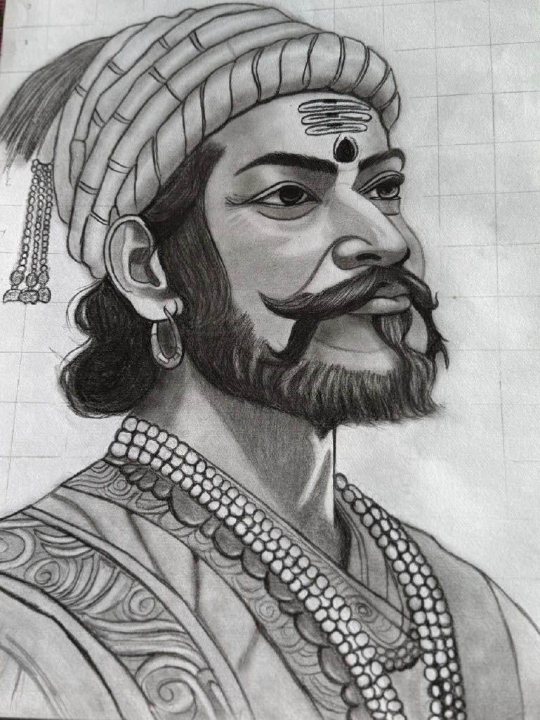 Shivaji Maharaj Drawing by Ujjawal Singh - detailed side profile of historical figure