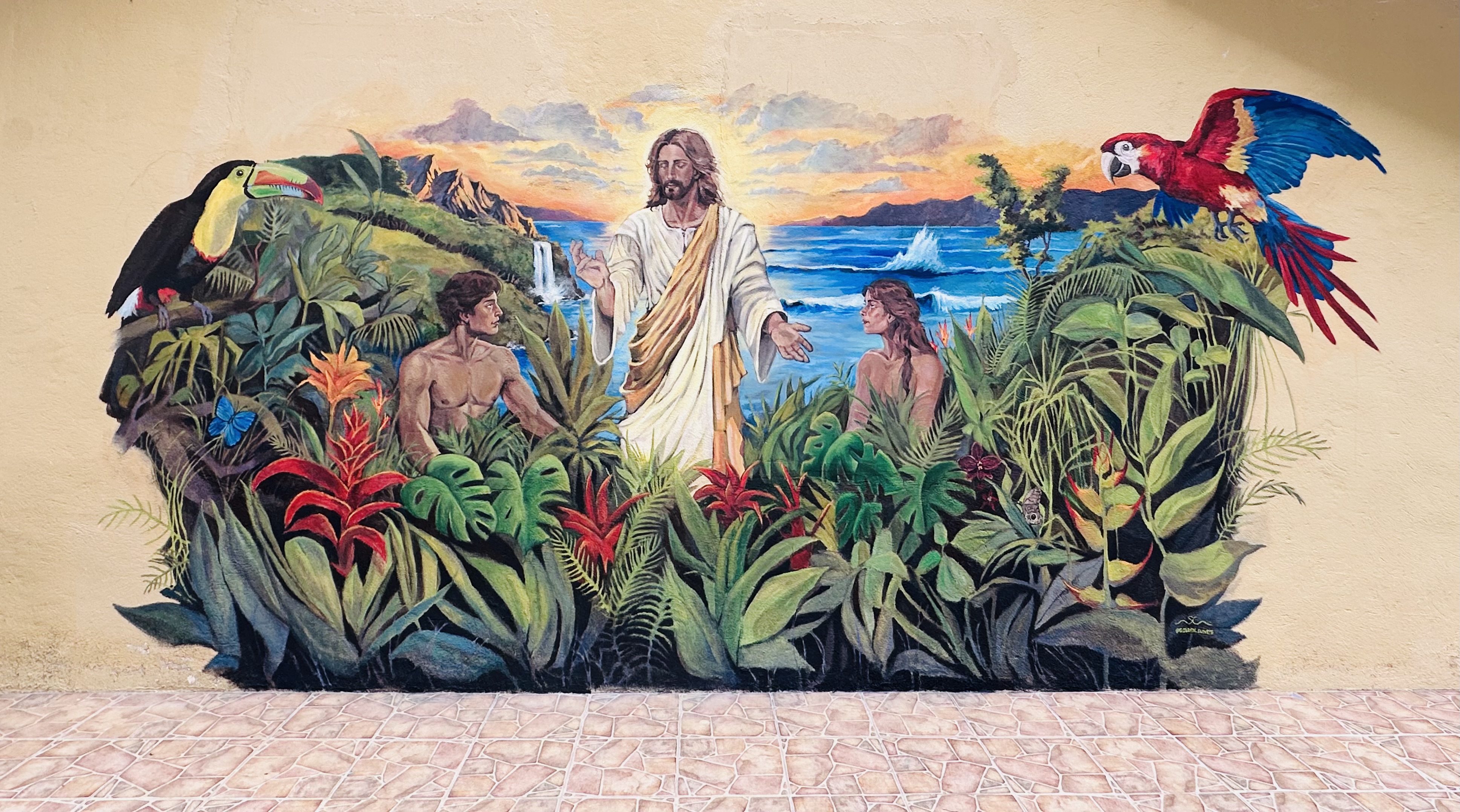 La Creación by Olympia Sol Cuneo - a biblical scene in a tropical setting