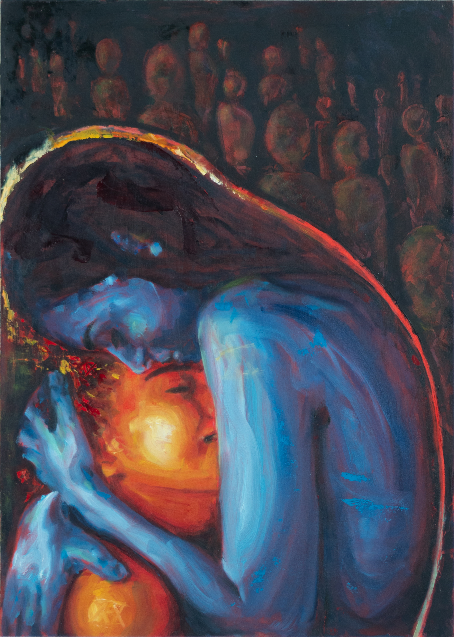 Her Love by Ayn Zijlstra, deep blues and rich oranges, intimate embrace