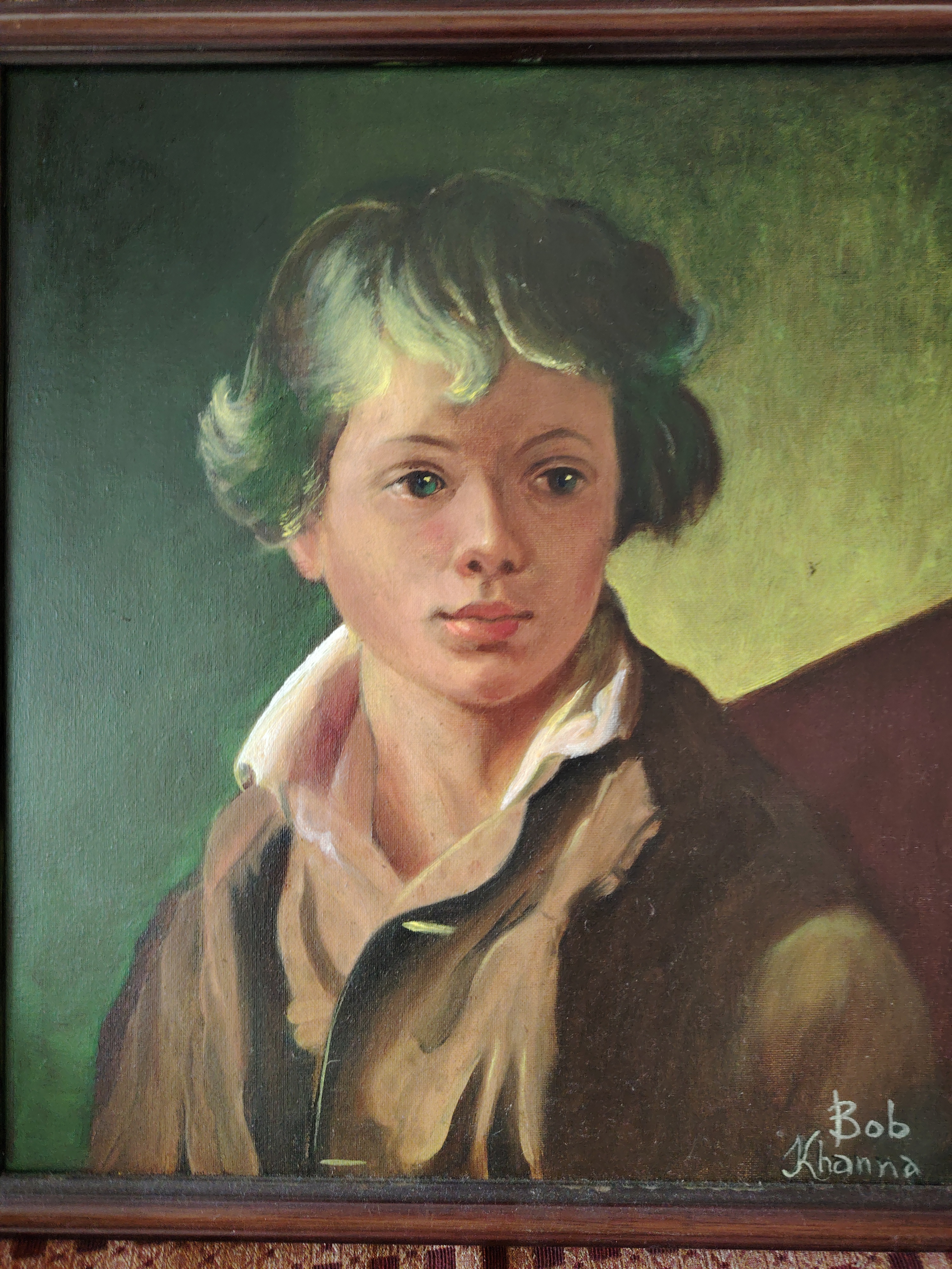 Boy going solo.. by MANOJ BOB KHANNA - painting of a young boy with direct gaze
