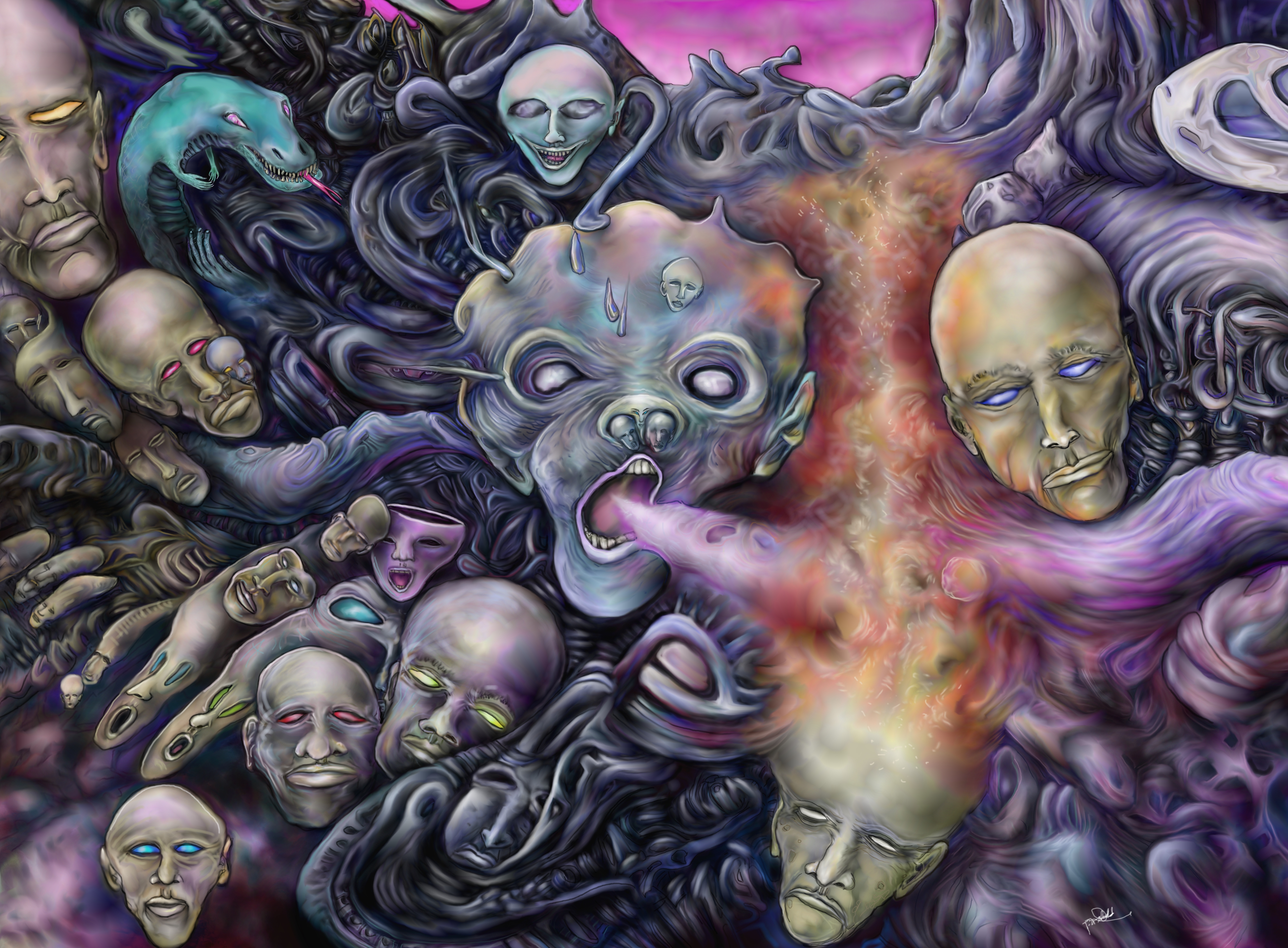 paul shields by paul shields, surreal composition with distorted faces