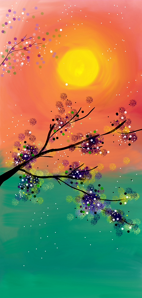 Digital Art by Thilanka Senanayake, vibrant landscape with radiant sun