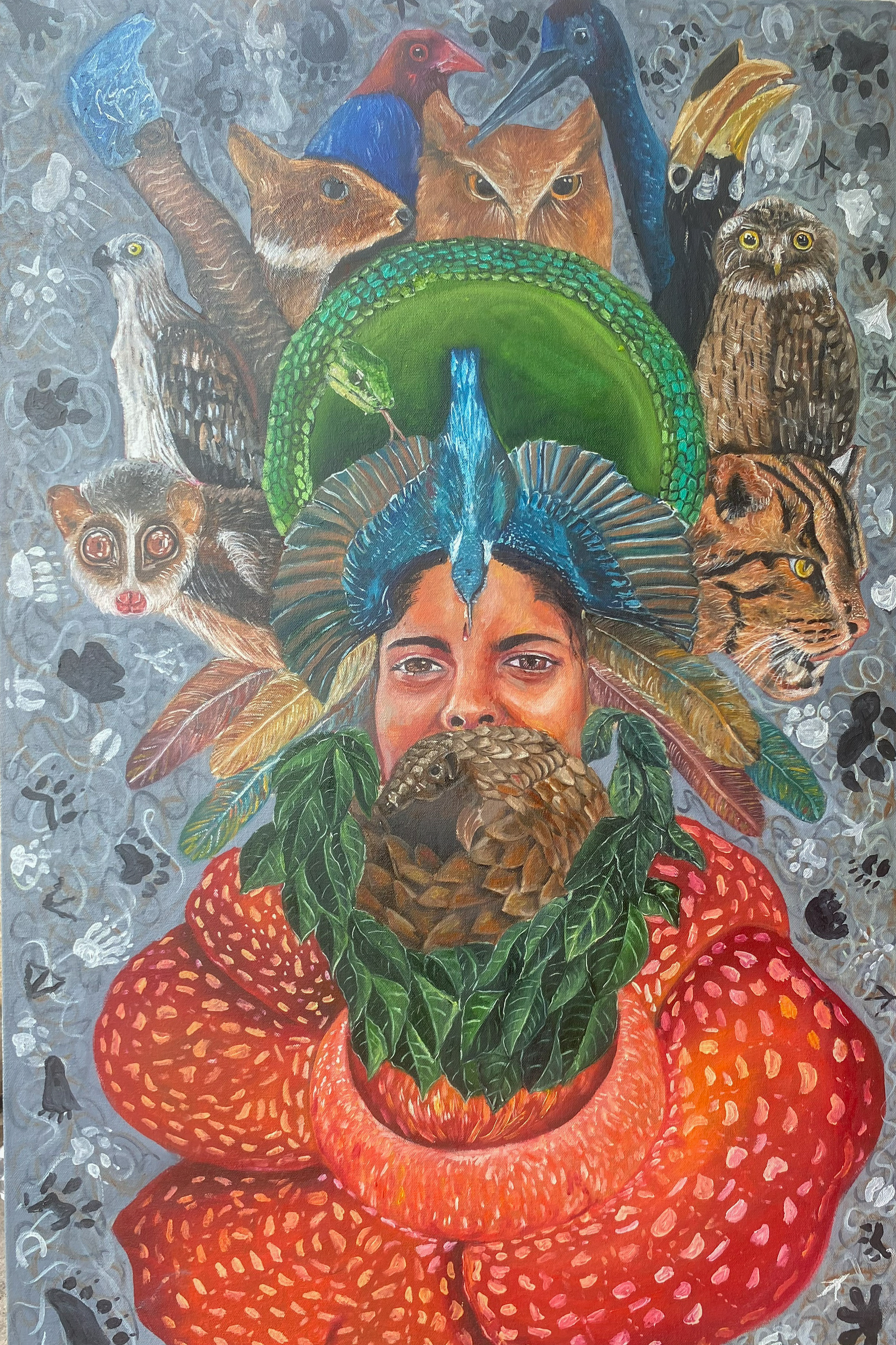 The Guardians We Are Losing by Ravichandran Dilochchini - human face with wildlife and nature elements