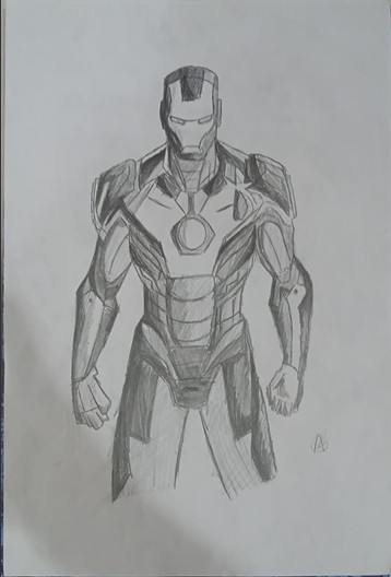 ART 4 by AABAN SYED, pencil drawing of futuristic armored humanoid