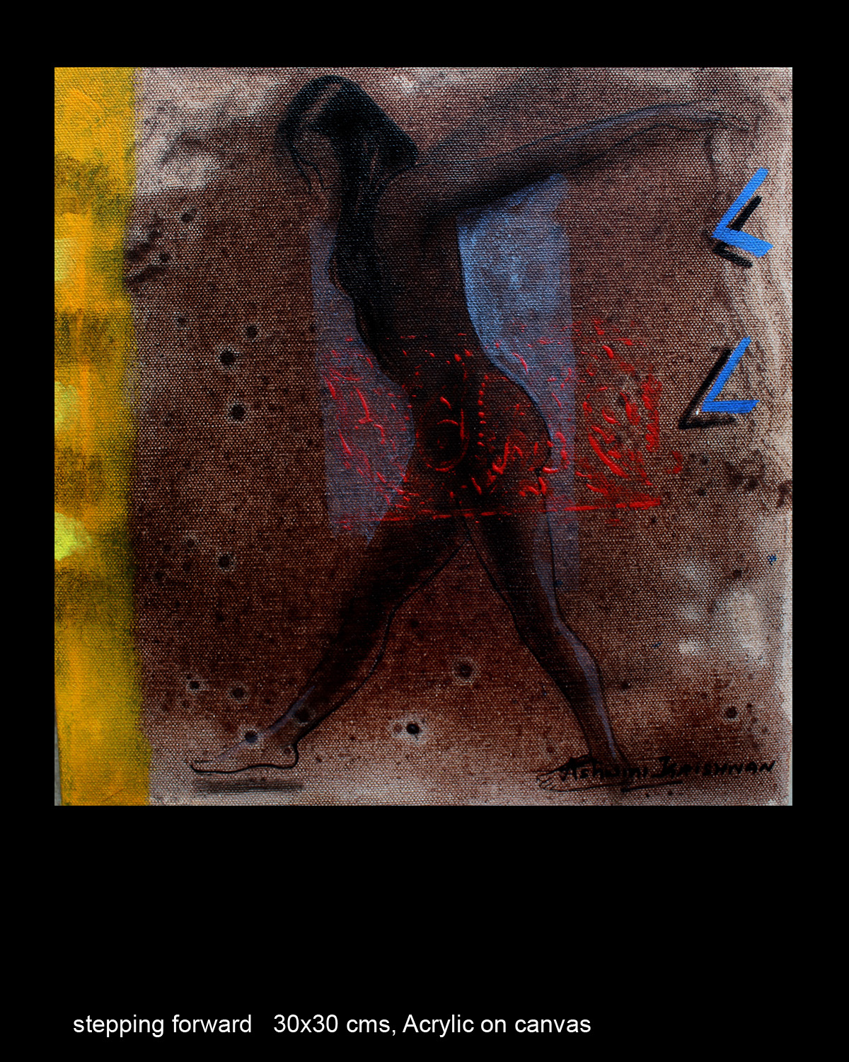 Stepping Forward by Ashwini Krishnan, silhouette in motion with earthy and vibrant background