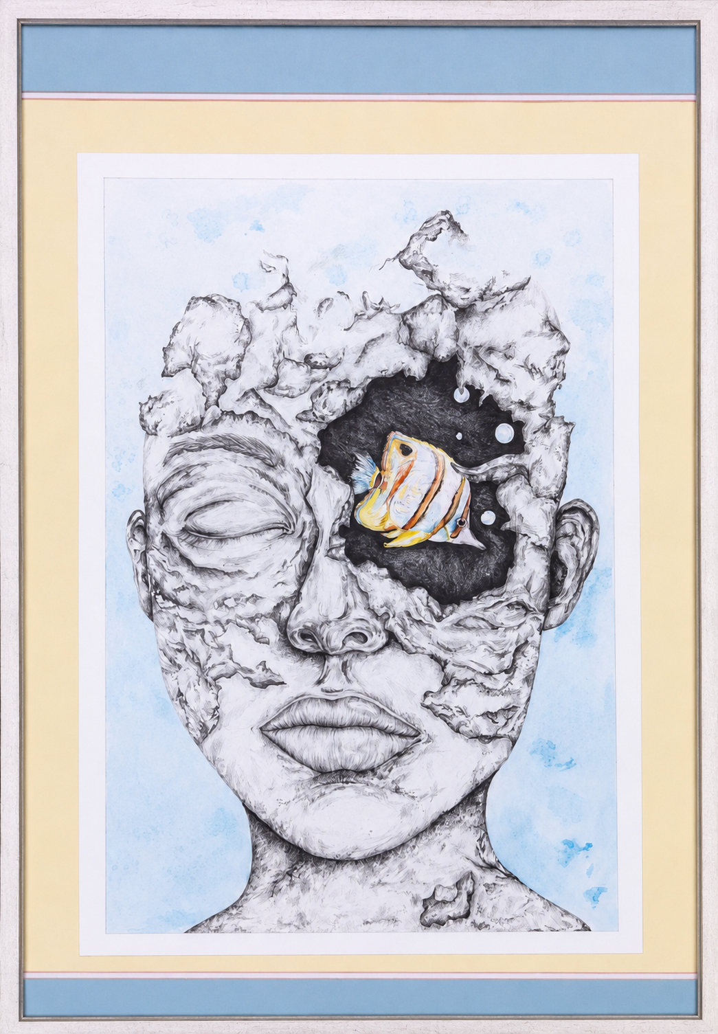 Undertow by Robyn Rankine, portrait in underwater setting with stone-like textures