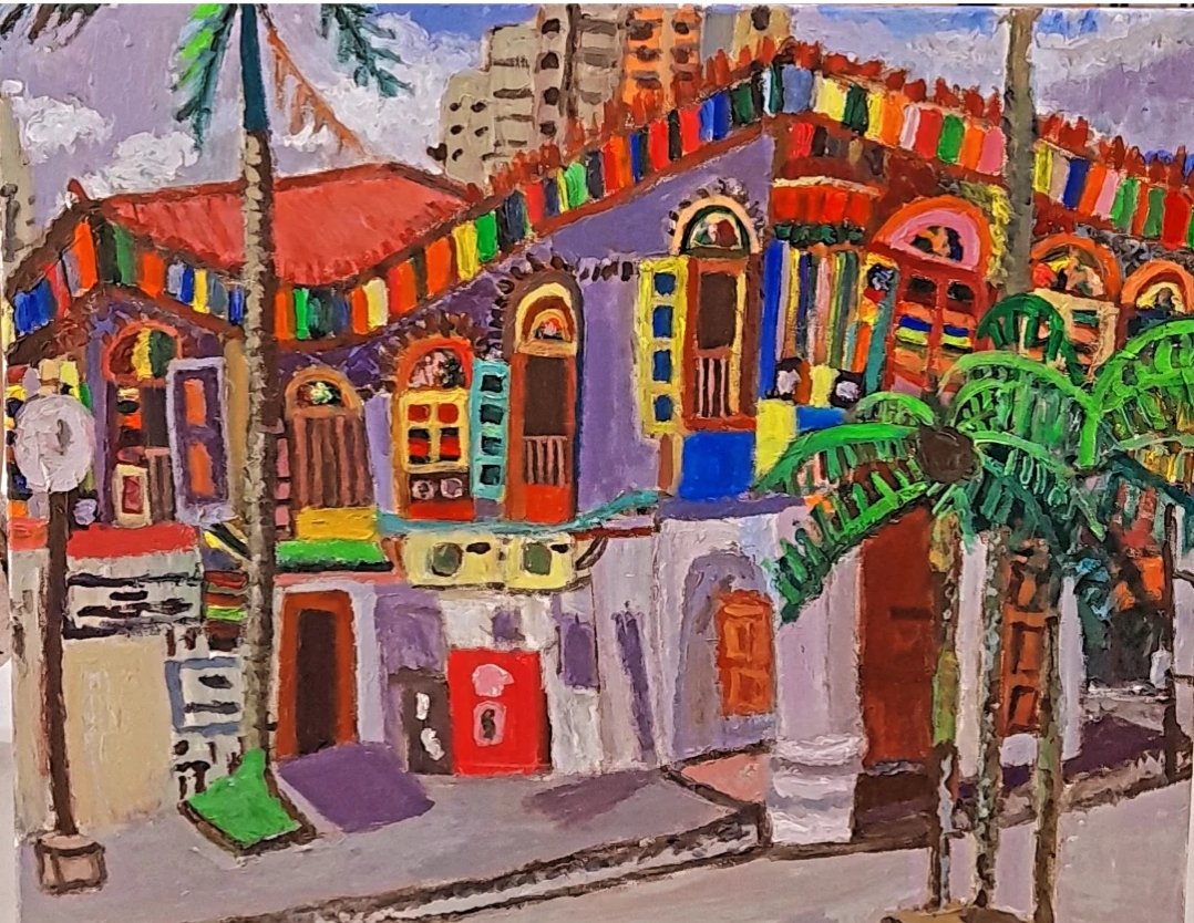 Singapore Shophouses by Han Meizhen, Sabrina featuring colorful traditional architecture