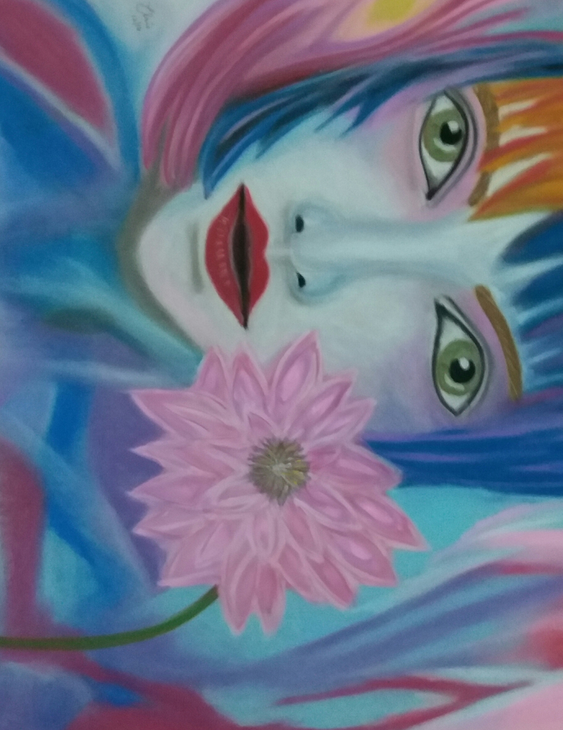 Punk Girl with the pink flower by Elsie Brummer, featuring a young woman with multicolored hair and a pink flower