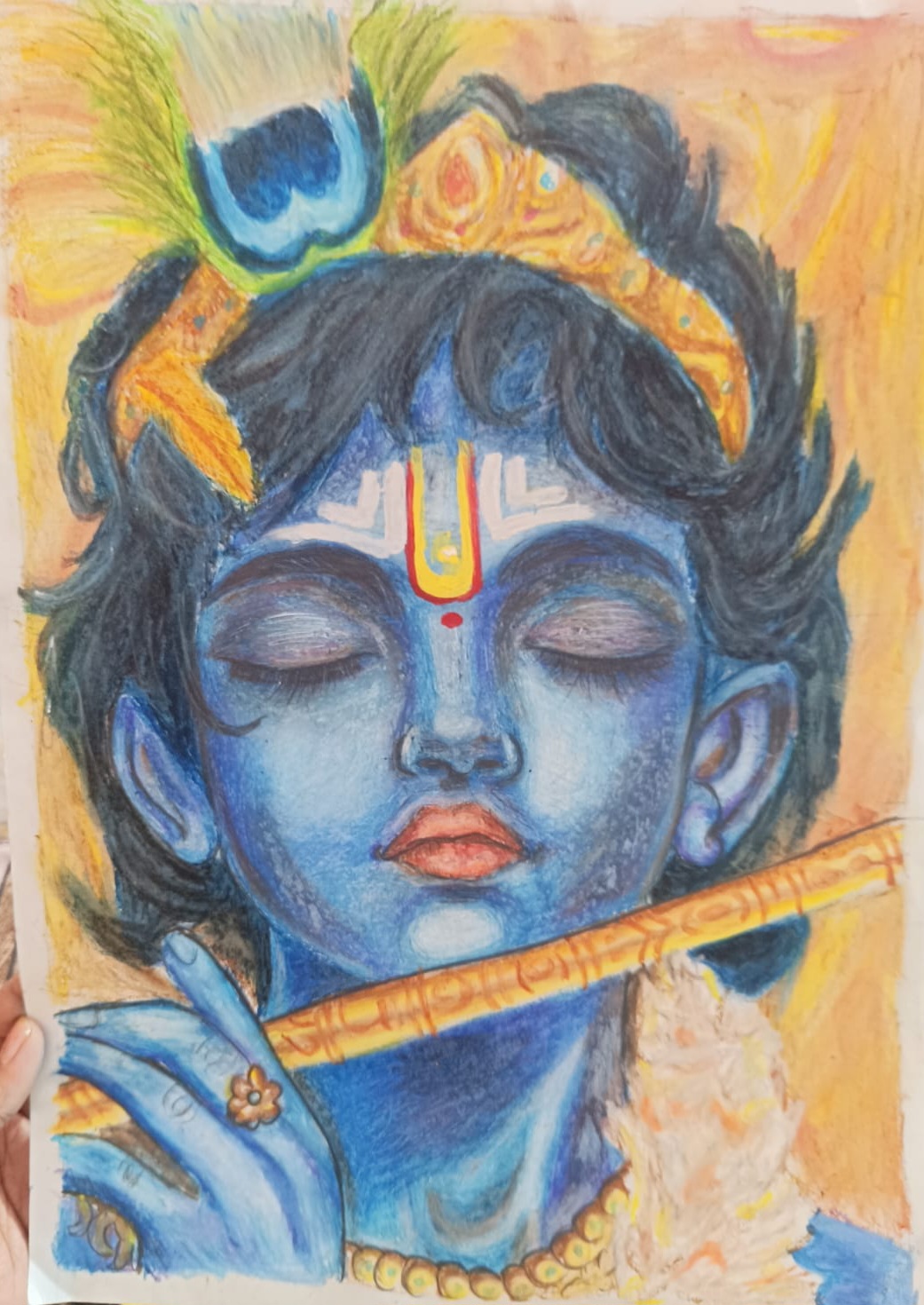 Lord krishna's drawing by Samridhi, serene depiction of Lord Krishna with blue skin