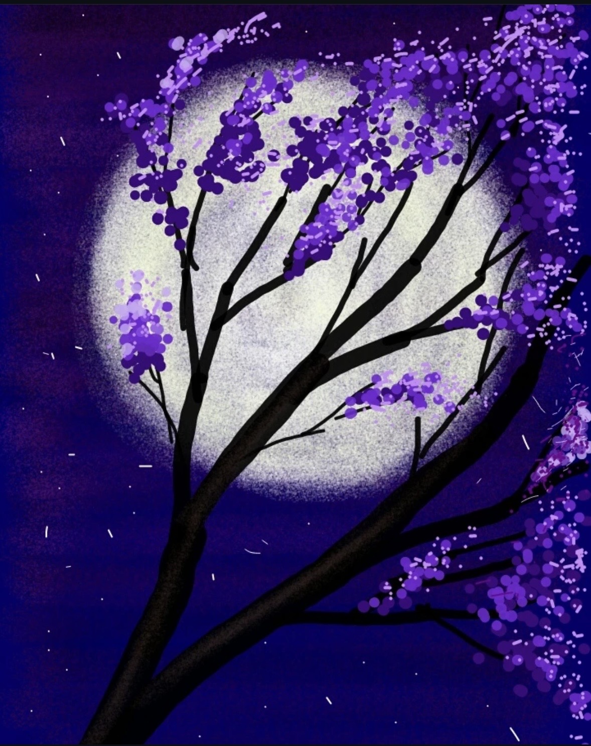Midsummer’s Night Dream by Shavera Tashali Jayathilake, silhouette tree with purple blossoms