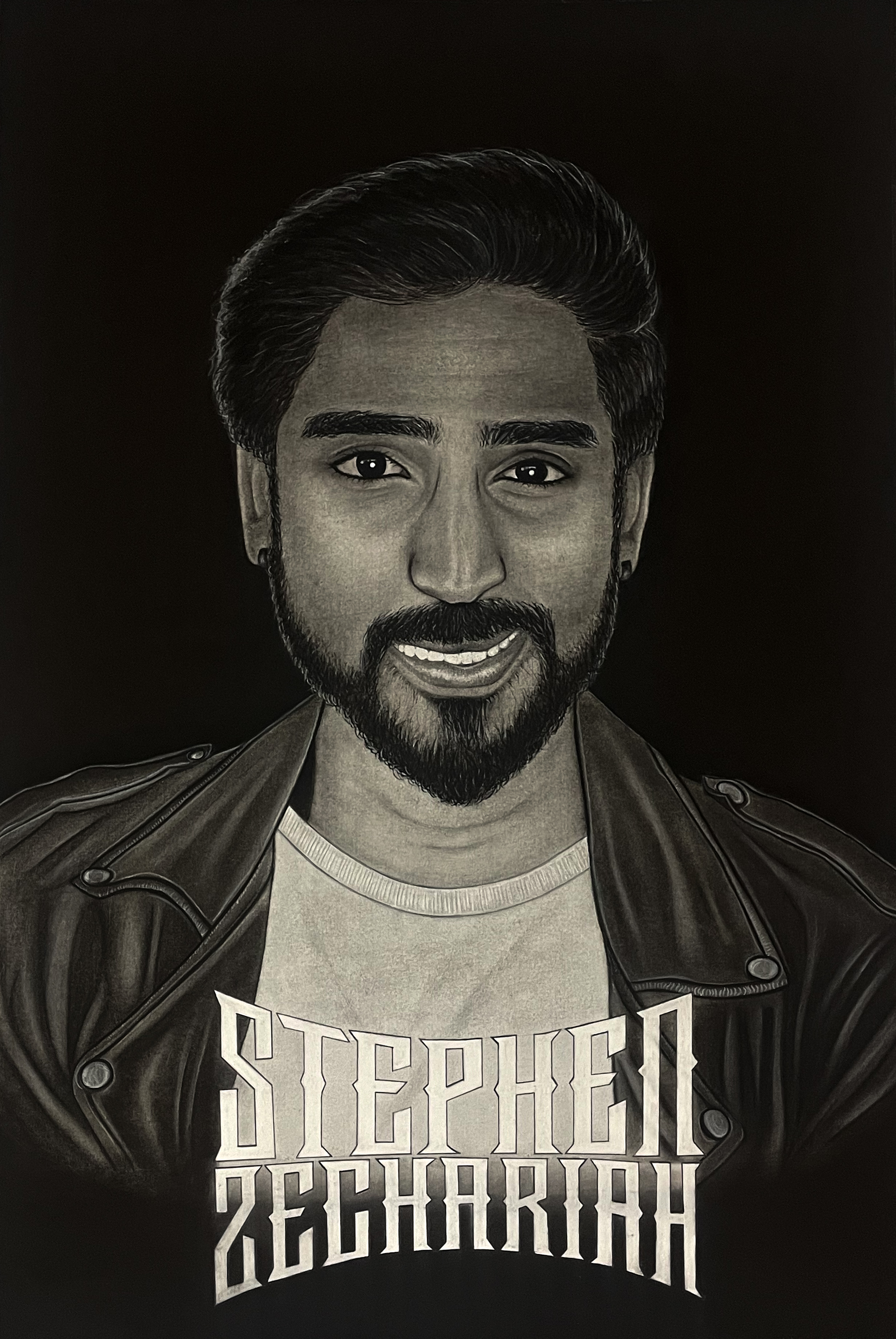 Stephen Zechariah: A Portrait Study by SHWETALAXMI RAJAGOPAL, monochrome portrait of male with leather jacket