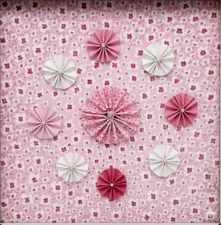 Al- Luluah ( The Pearl Blossoms ) by Zulfaqar Ali, featuring stylized radial flowers on a floral backdrop