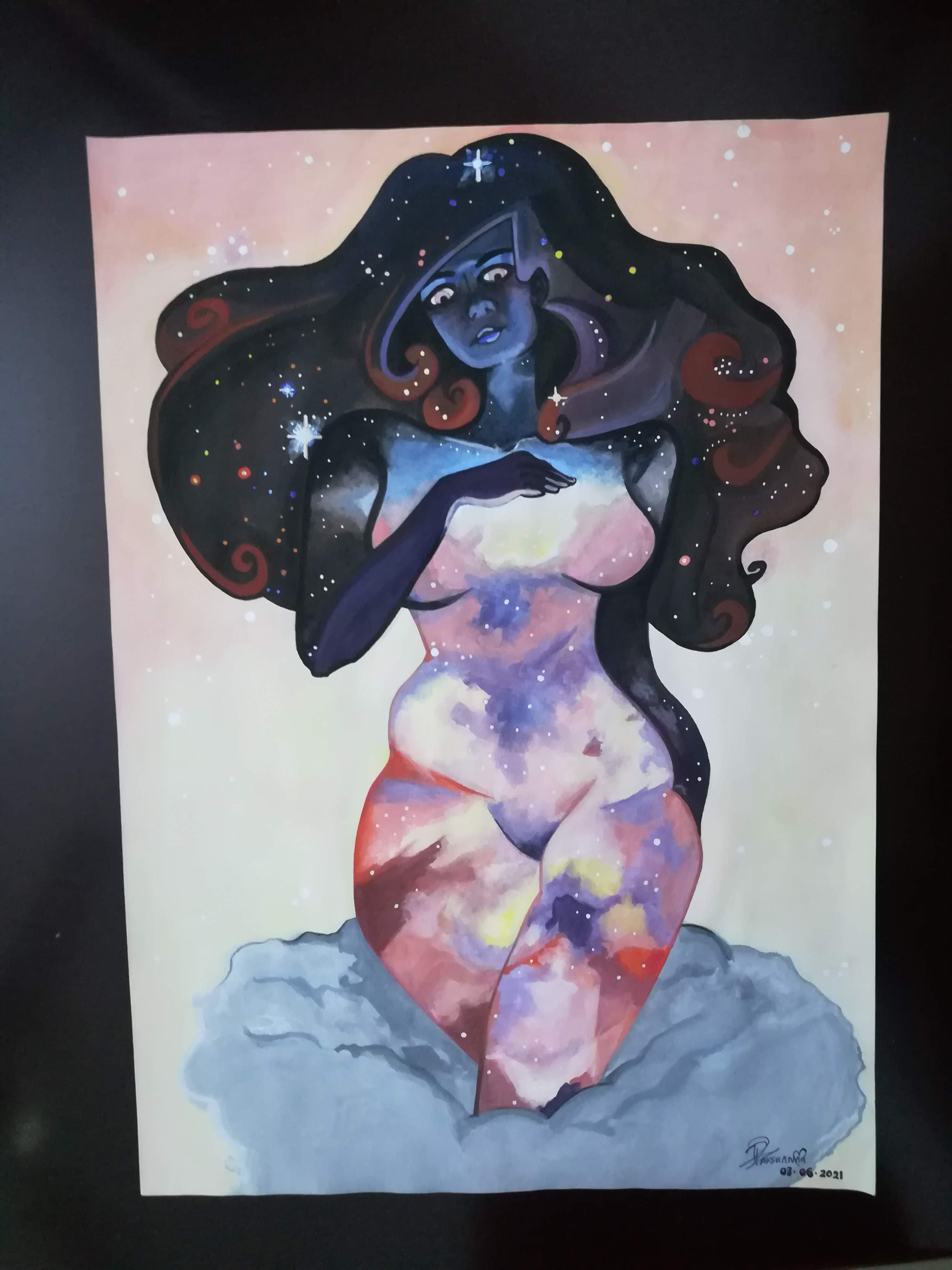 Cosmic Goddess by Rakshanaa Rajanathan, celestial female figure with cosmic patterns