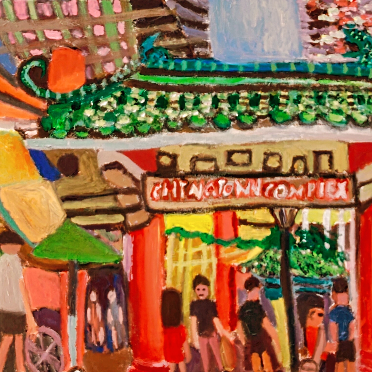 Singapore Chinatown by Han Meizhen, Sabrina - vibrant street scene with traditional architecture