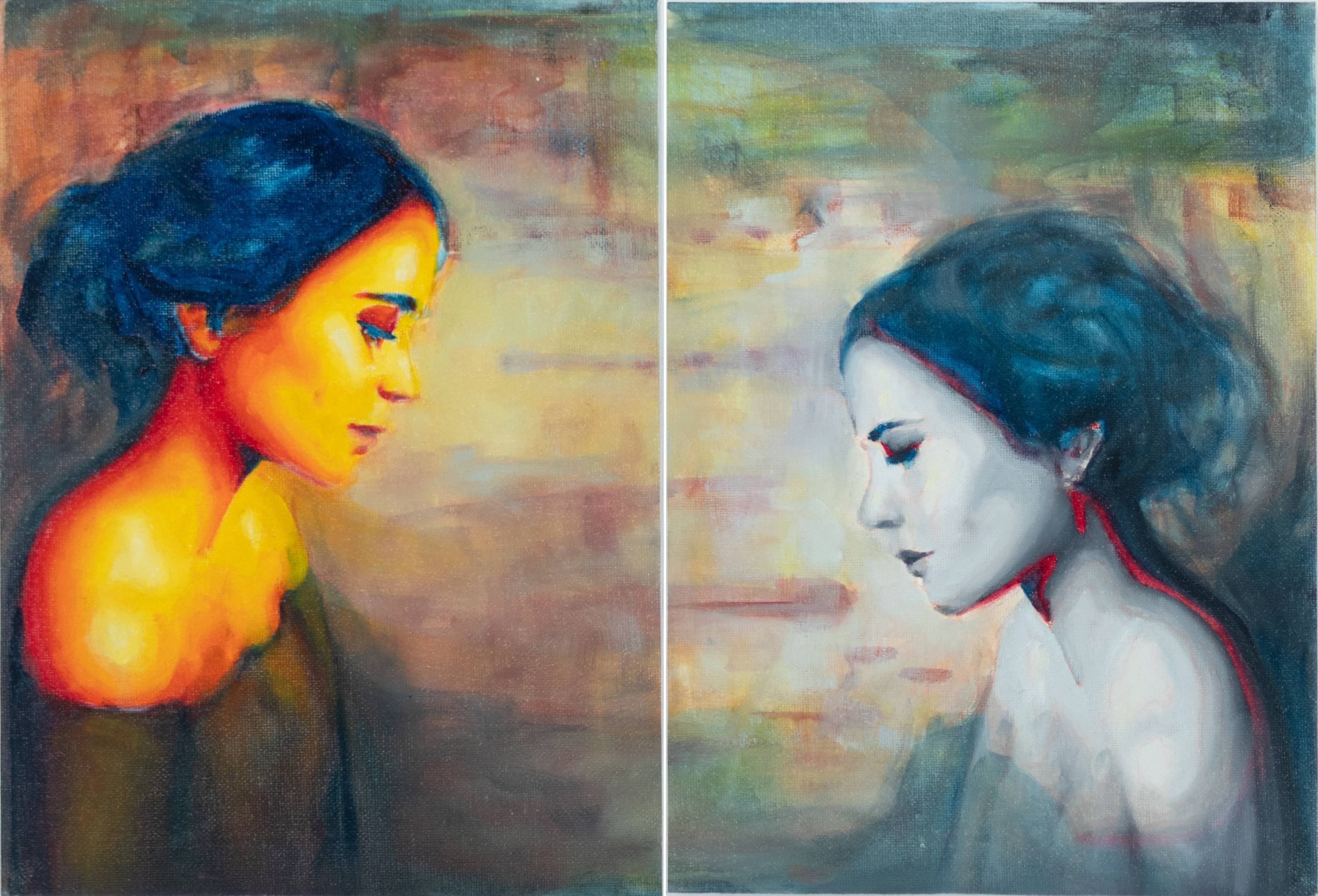 Maiden Mother Crone by Ayn Zijlstra, dual portraits on A4 canvas