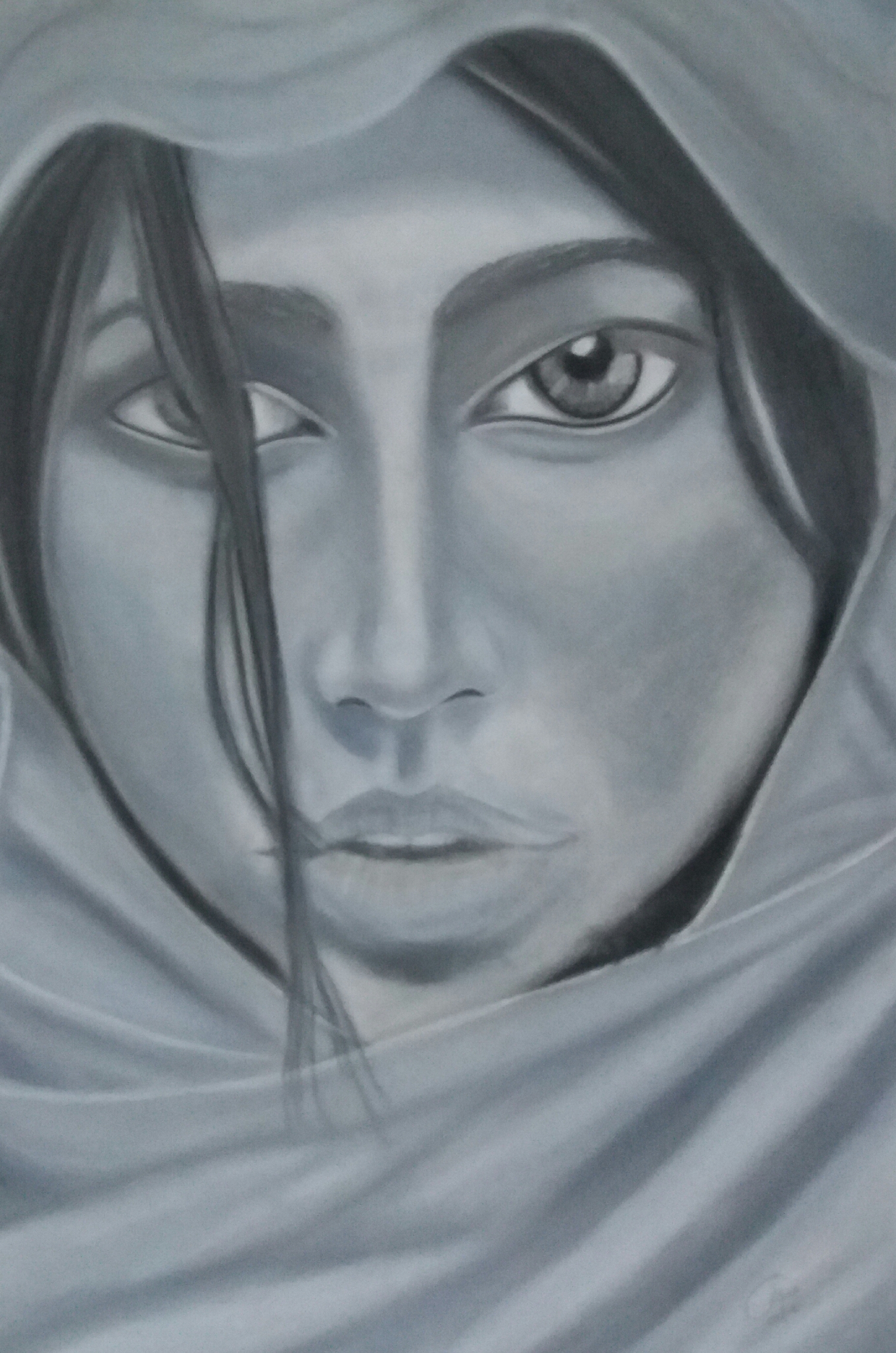 No Fear by Elsie Brummer, close-up portrait with veiled face and dark hair