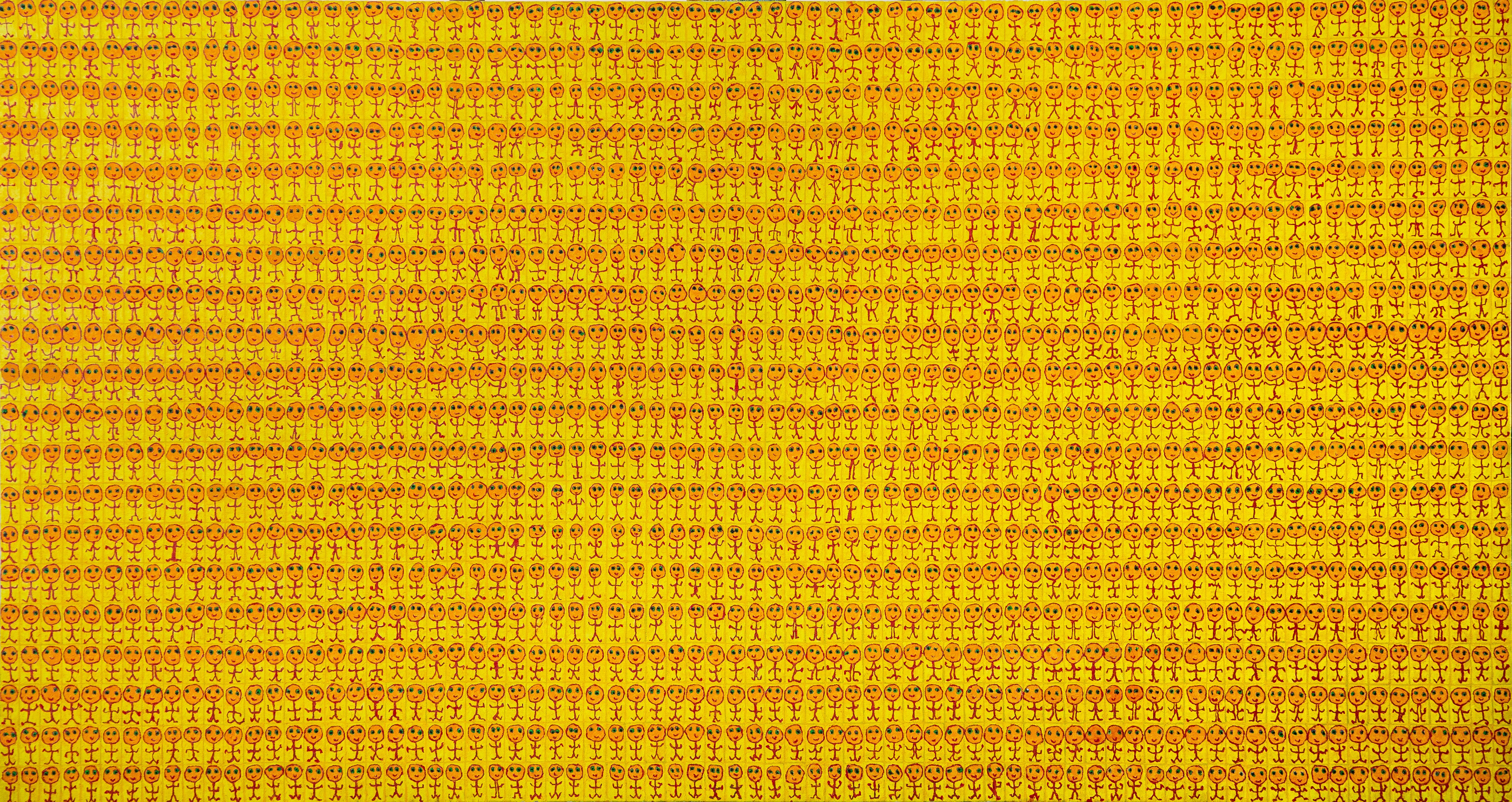 The Crowd by Ori Aviram, vibrant yellow grid with small figures