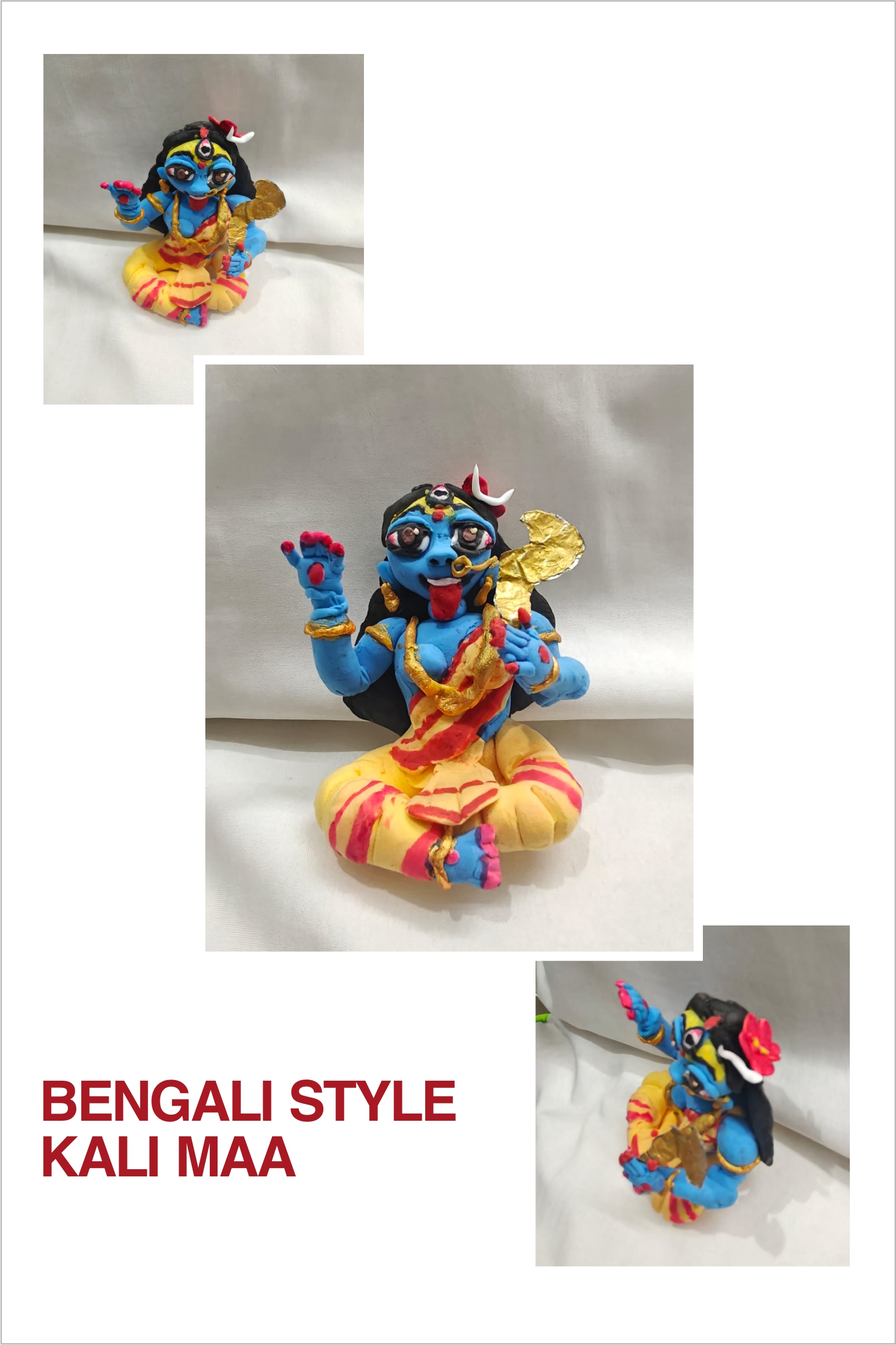 ClayModel of Gods and Goddess - Bengali Kali Maa by Veer Sapru, blue Kali figure with expressive features