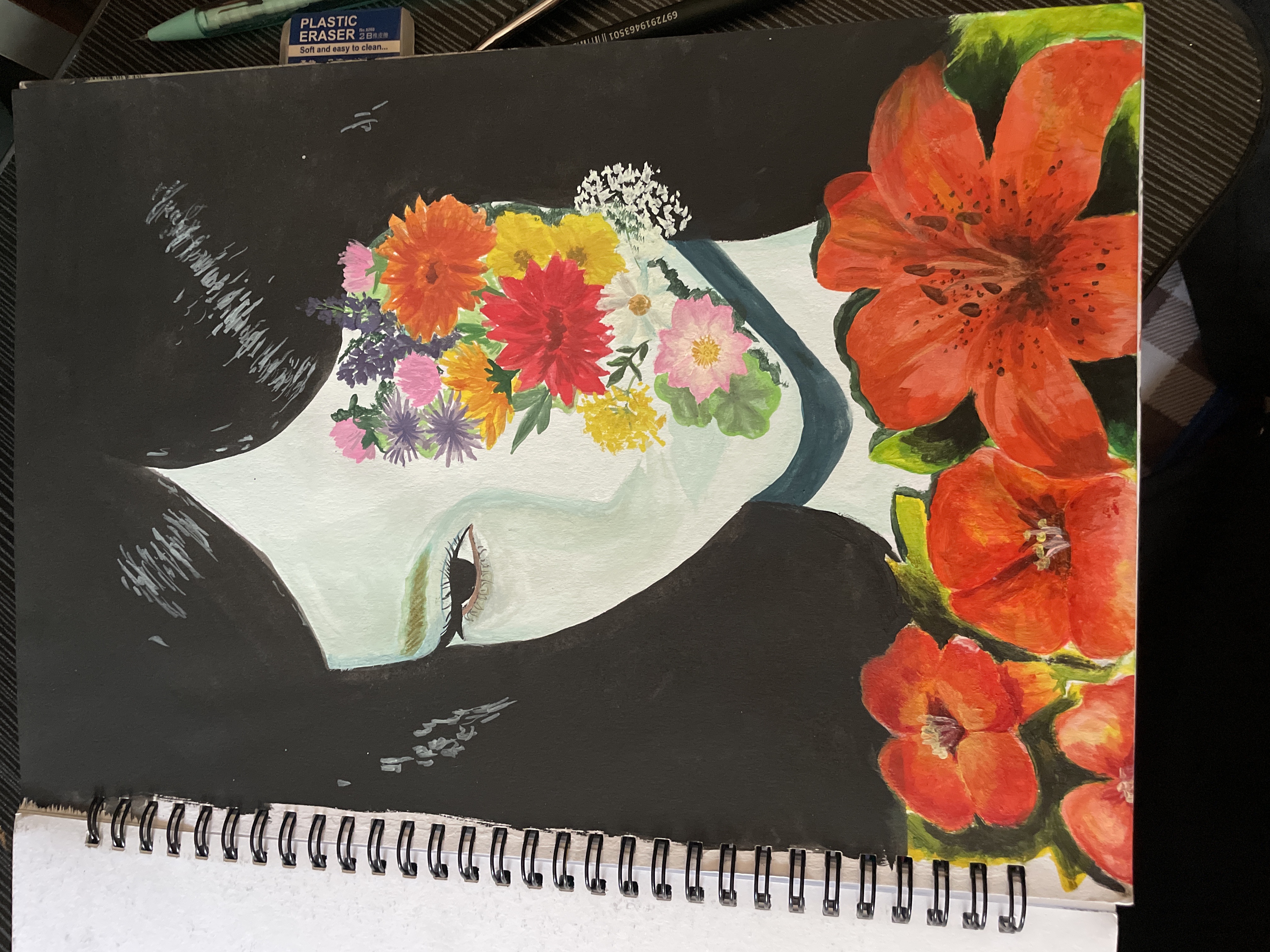 favourite blooms by NUR AQILAH NABIHAH ANUAR, a woman's face with vibrant blooms