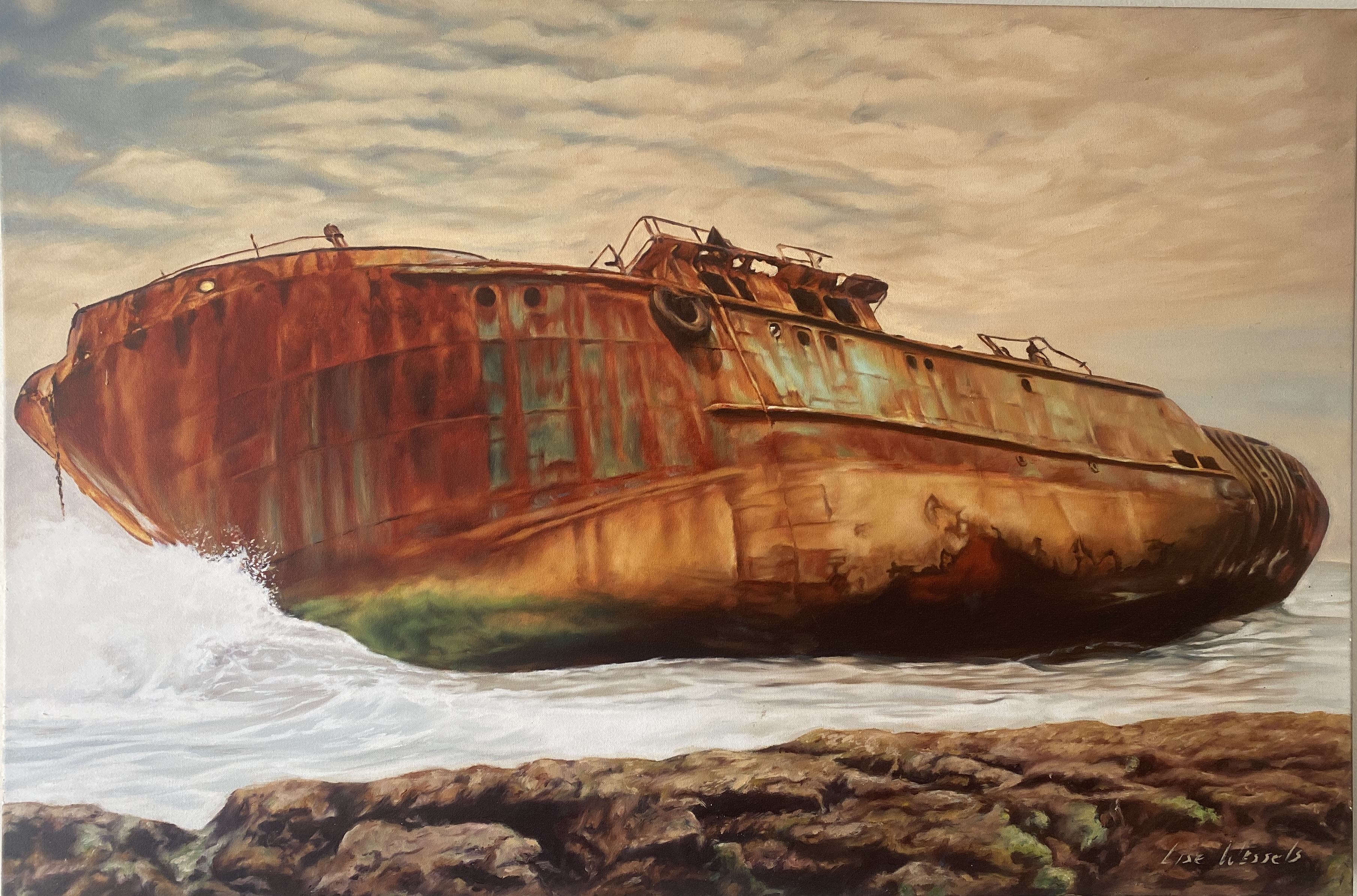 Rusted Shore by Lise Wessels, depicting a weathered ship ashore