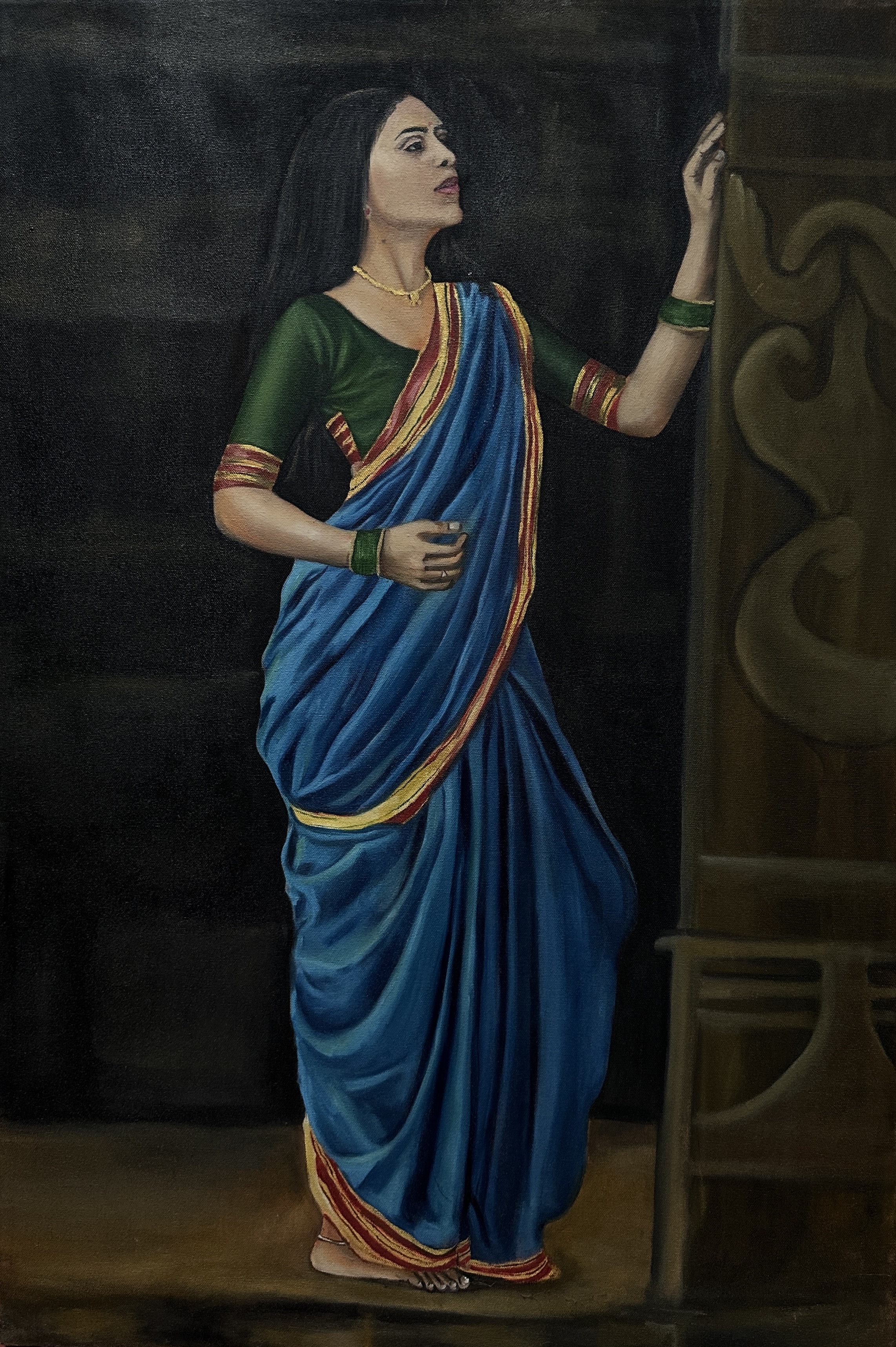 A Queen in Her Saree by Ashraff mohamed Aaisha, depicting a woman in a vibrant blue saree