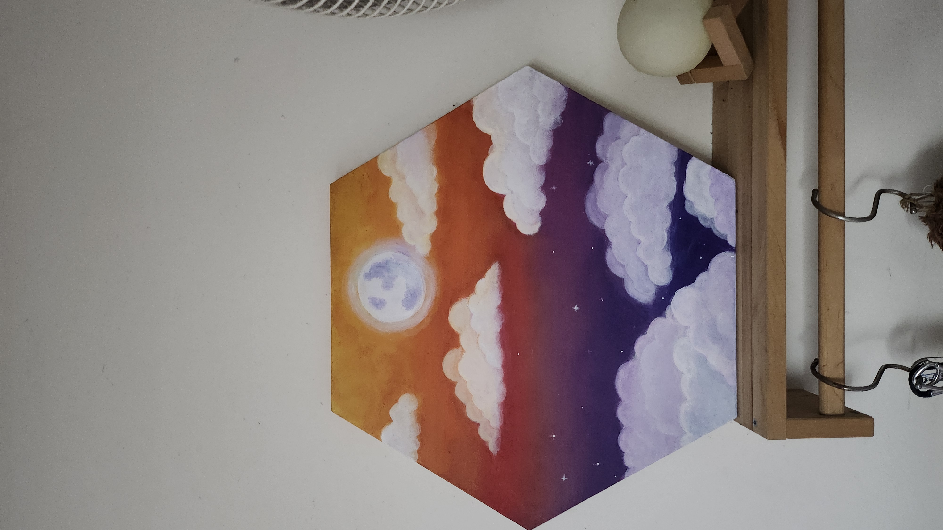 Moon sky #3 by Valerie ng, hexagonal canvas with luminous moon