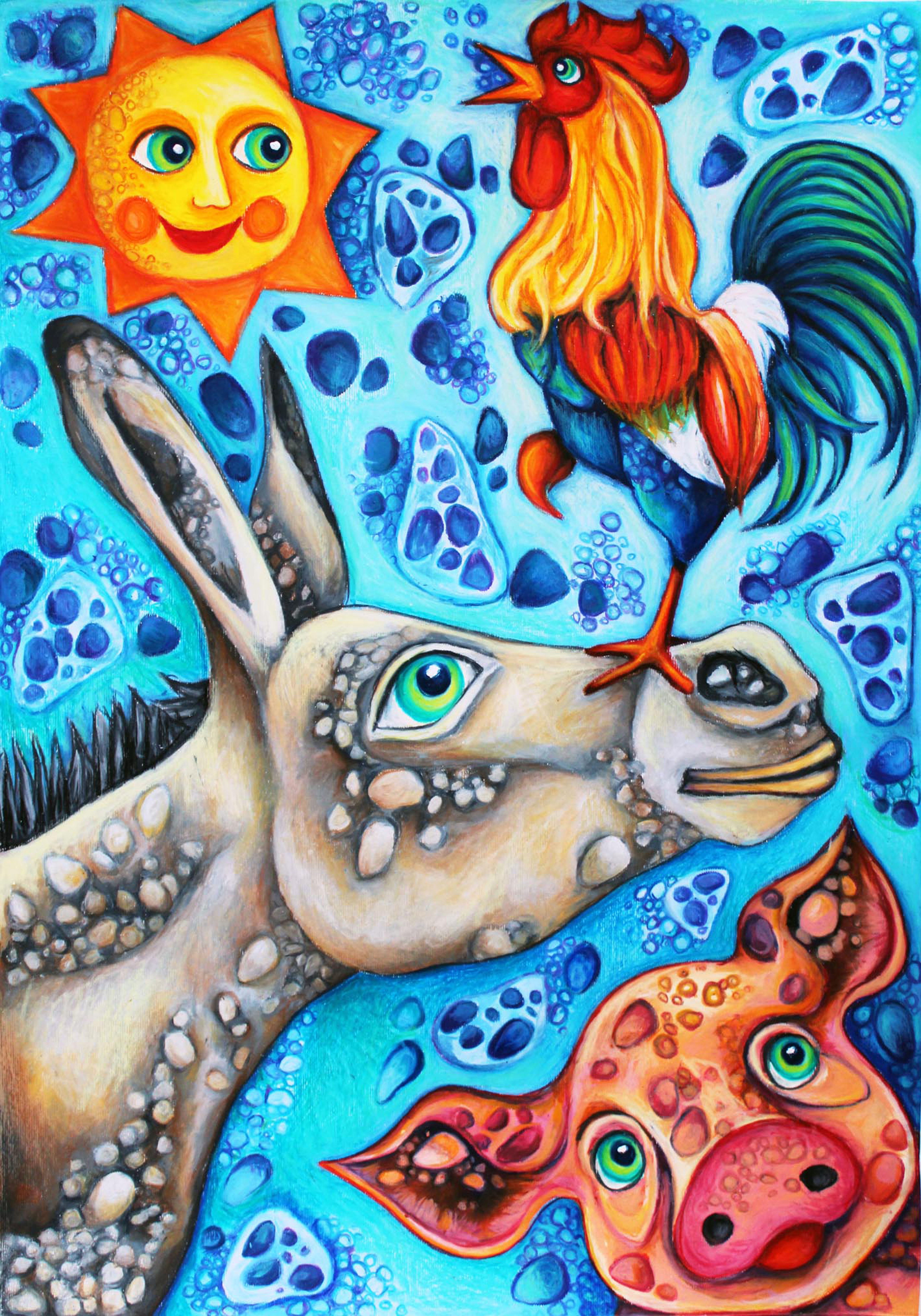 Morning song by Viara Pencheva, vibrant farm life depiction