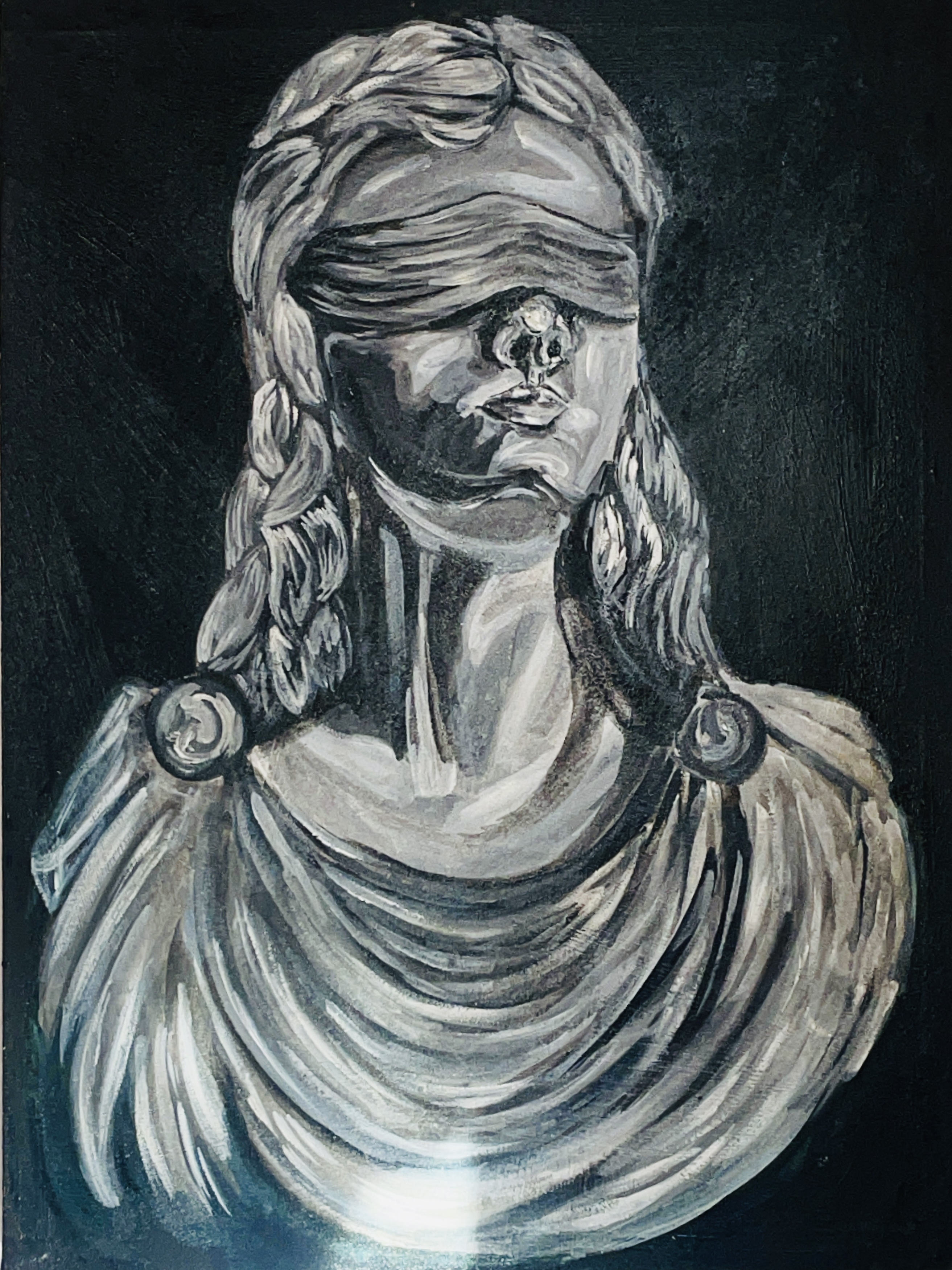 Lady Justice by Piyumi Dimesha, a bust of a blindfolded figure symbolizing law and fairness