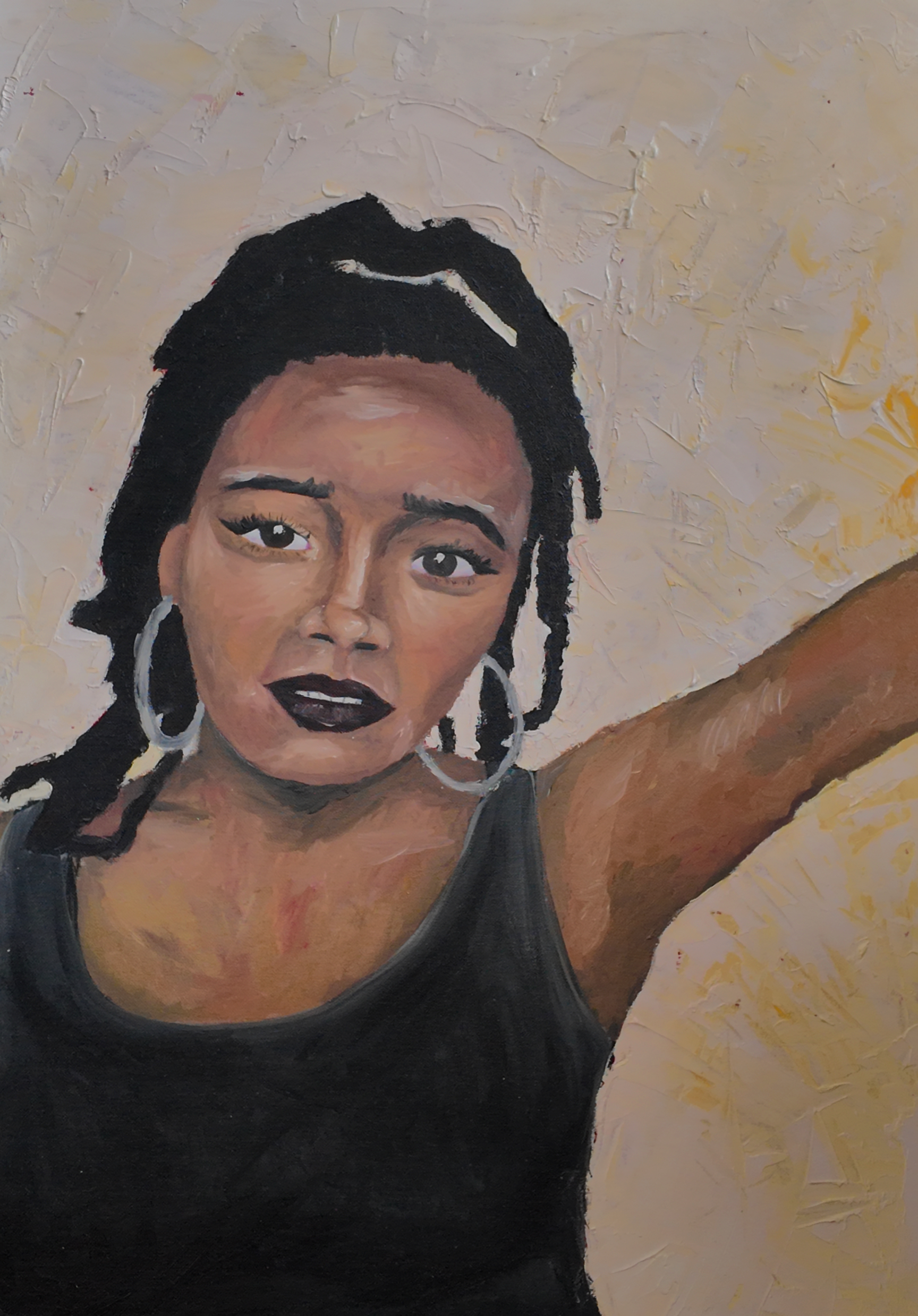 Torn Identity ( Part I ) by Bonita Ebony Walker, a half-length portrait with braided hair and hoop earrings