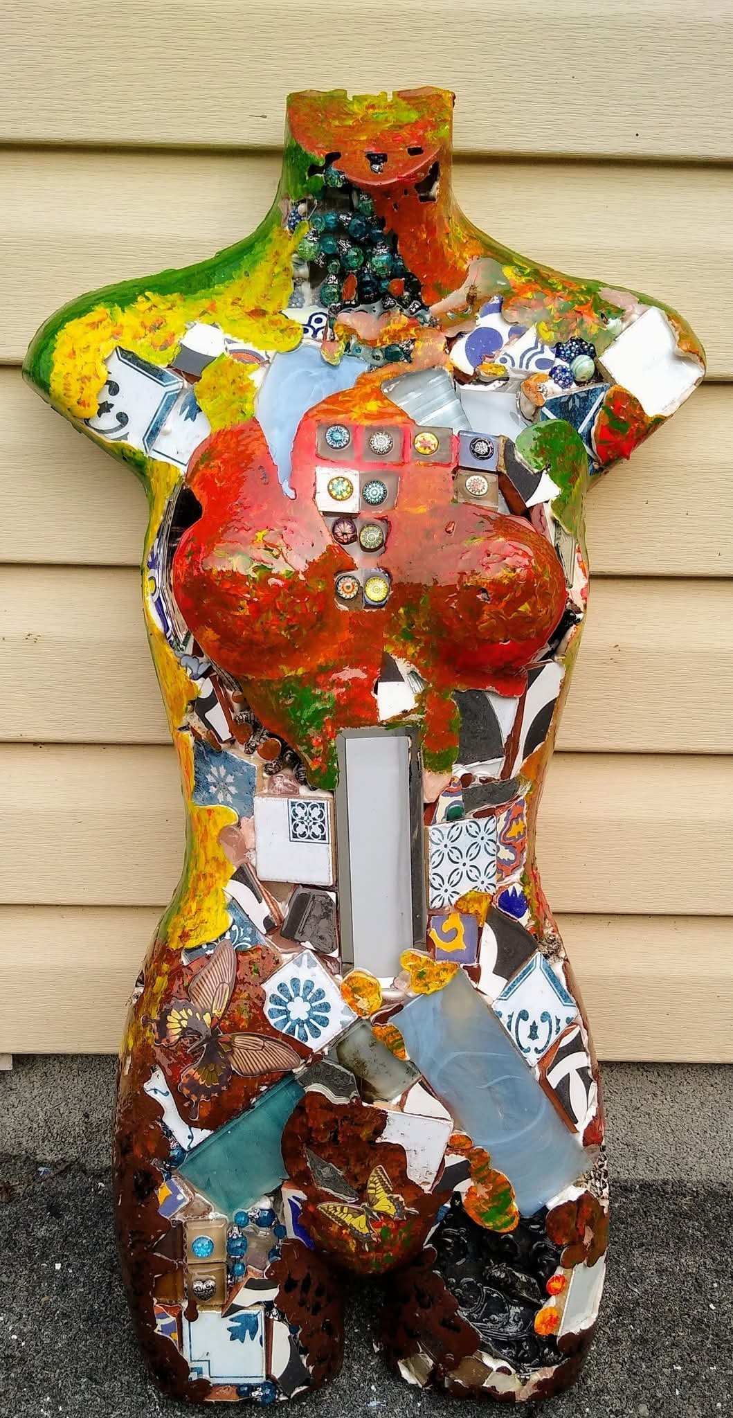 Mother earth by Tina Marie Beam, vibrant eclectic female torso mosaic
