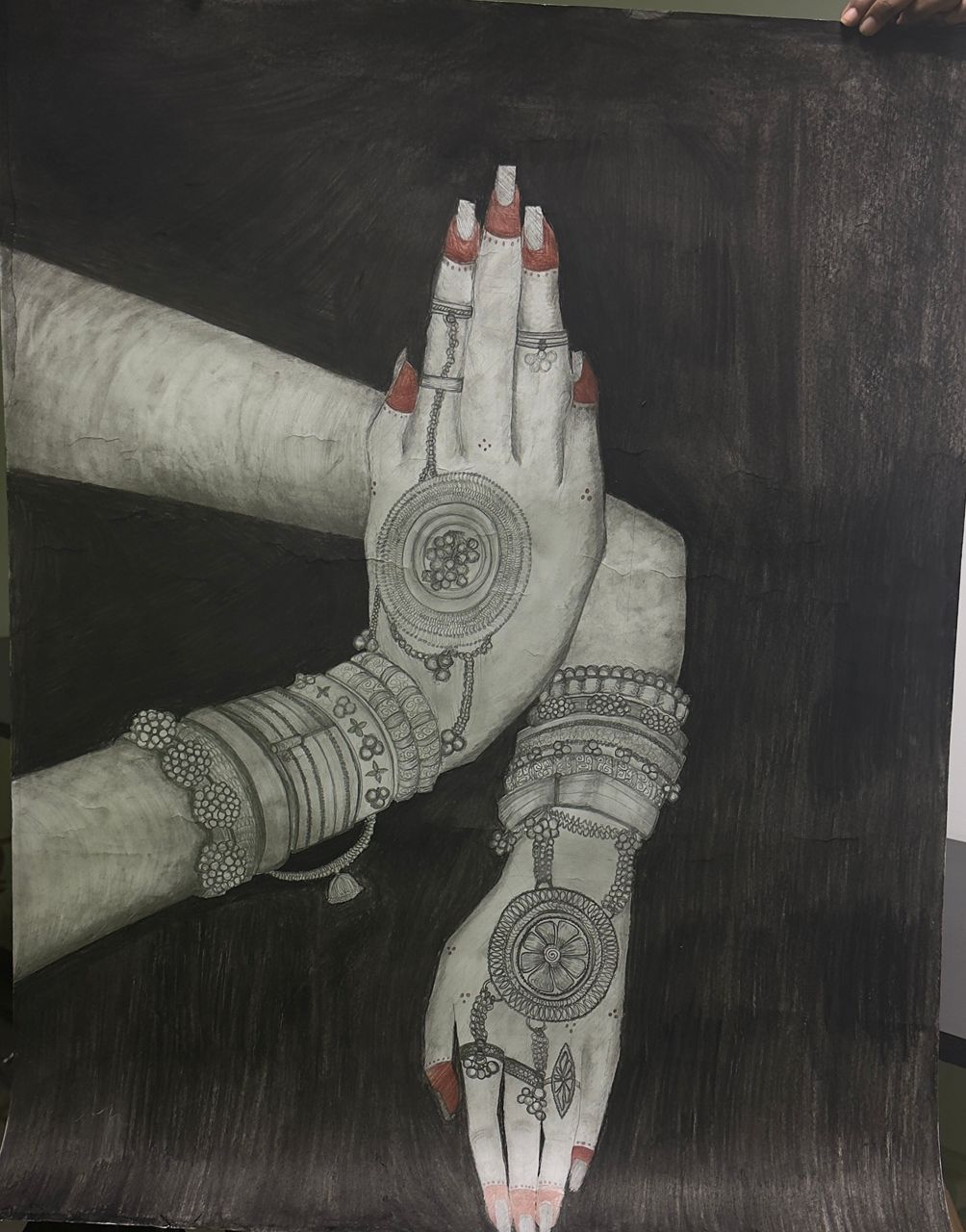 Thulasi by Ayisathul lathifa, intricately jeweled hands in cross formation