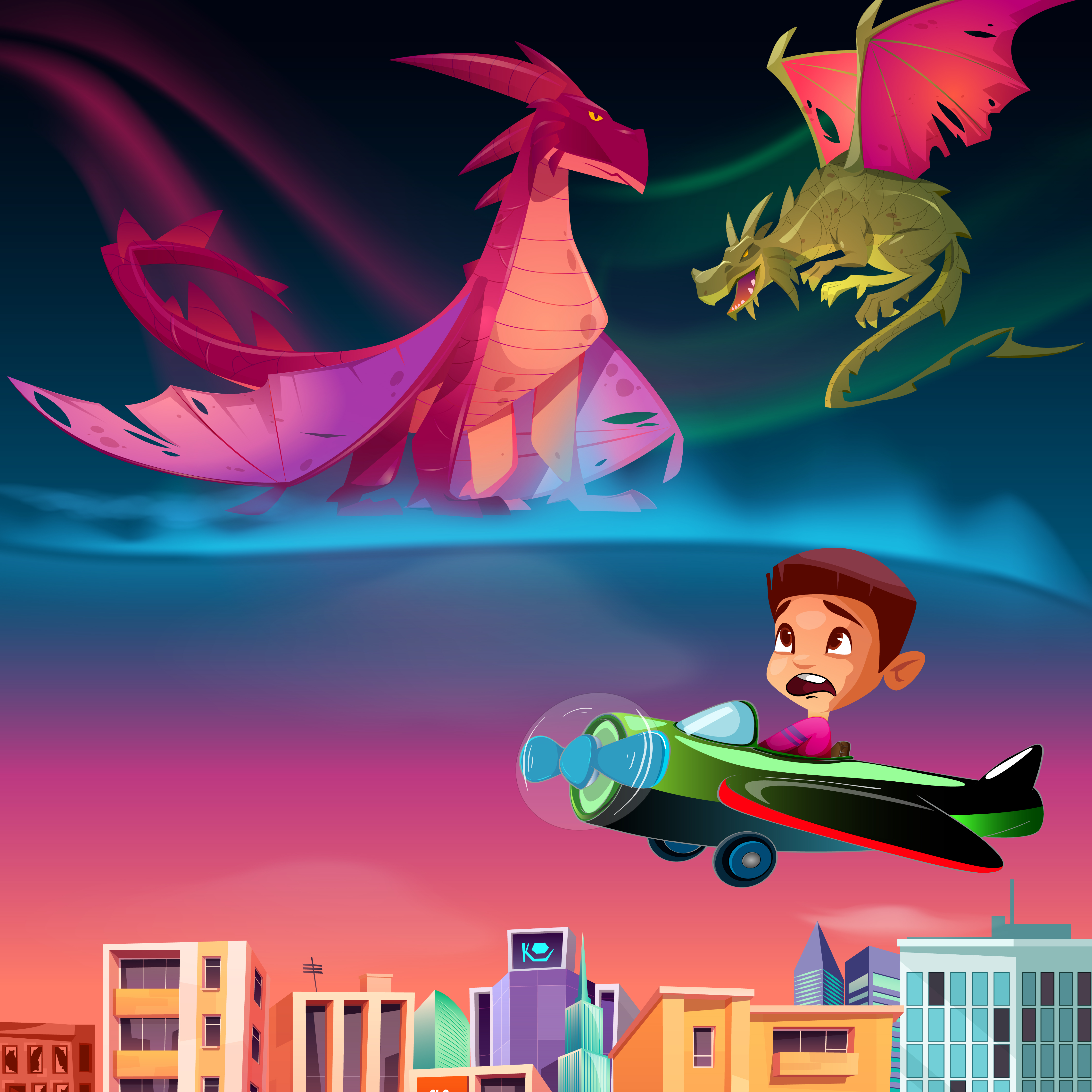 Expect The Unexpected by Sathya Subhavi Ravindra, vibrant scene with dragons