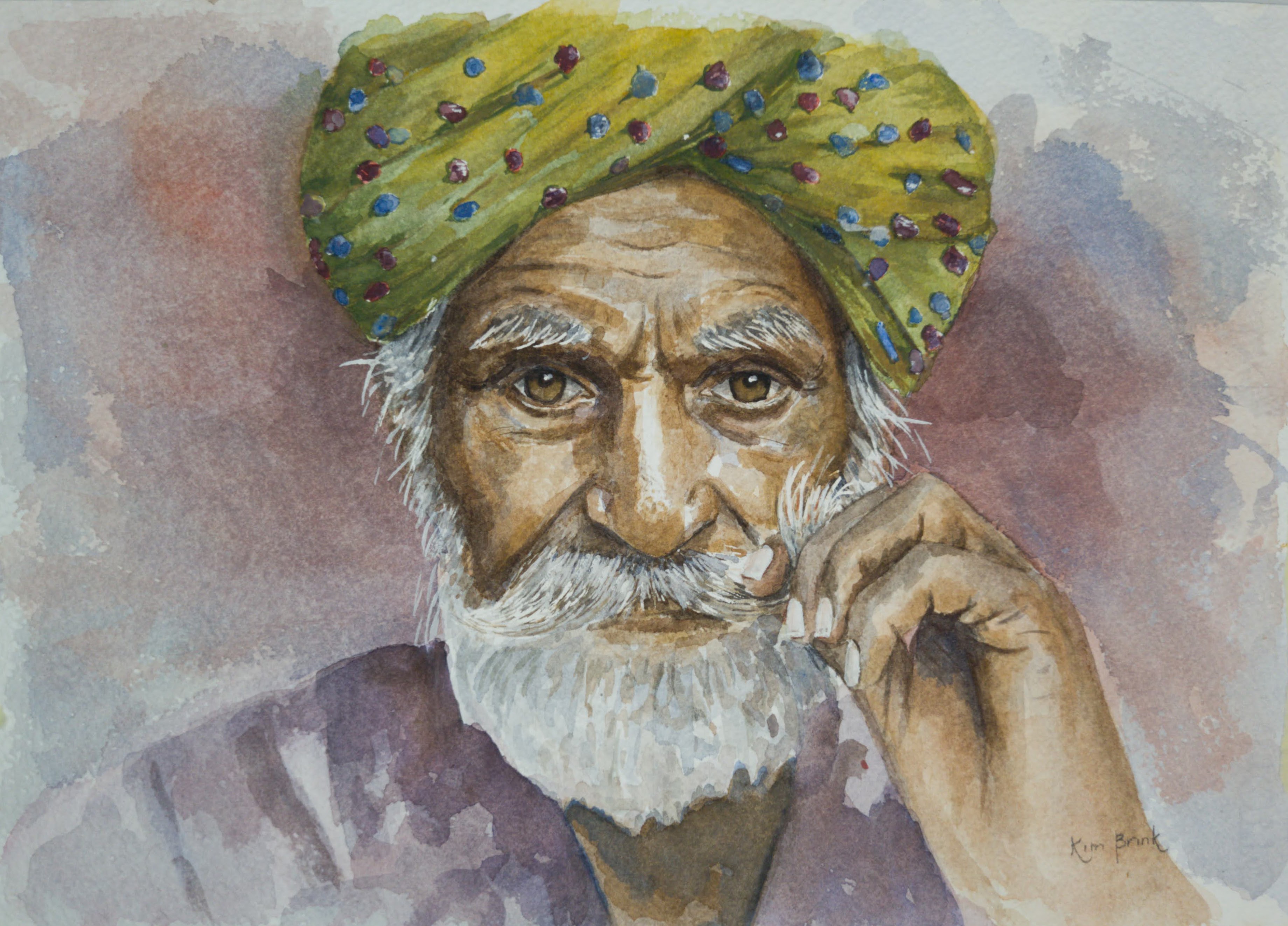 Bapu 2 by Kim Brink, features an elderly man with a yellow turban and long white beard